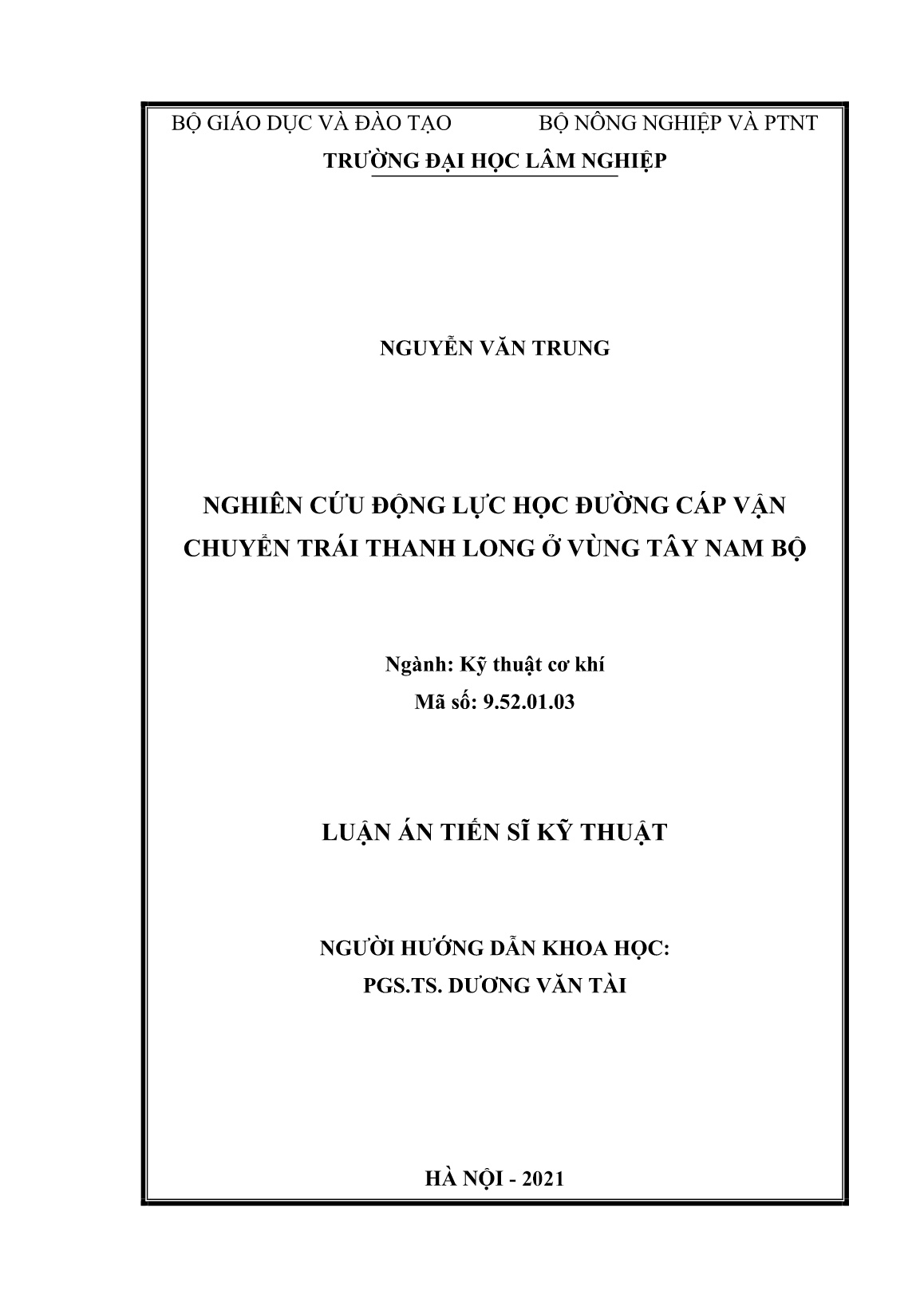 Luận án Nghiên cứu động lực học đường cáp vận chuyển trái thanh long ở vùng tây Nam Bộ trang 2