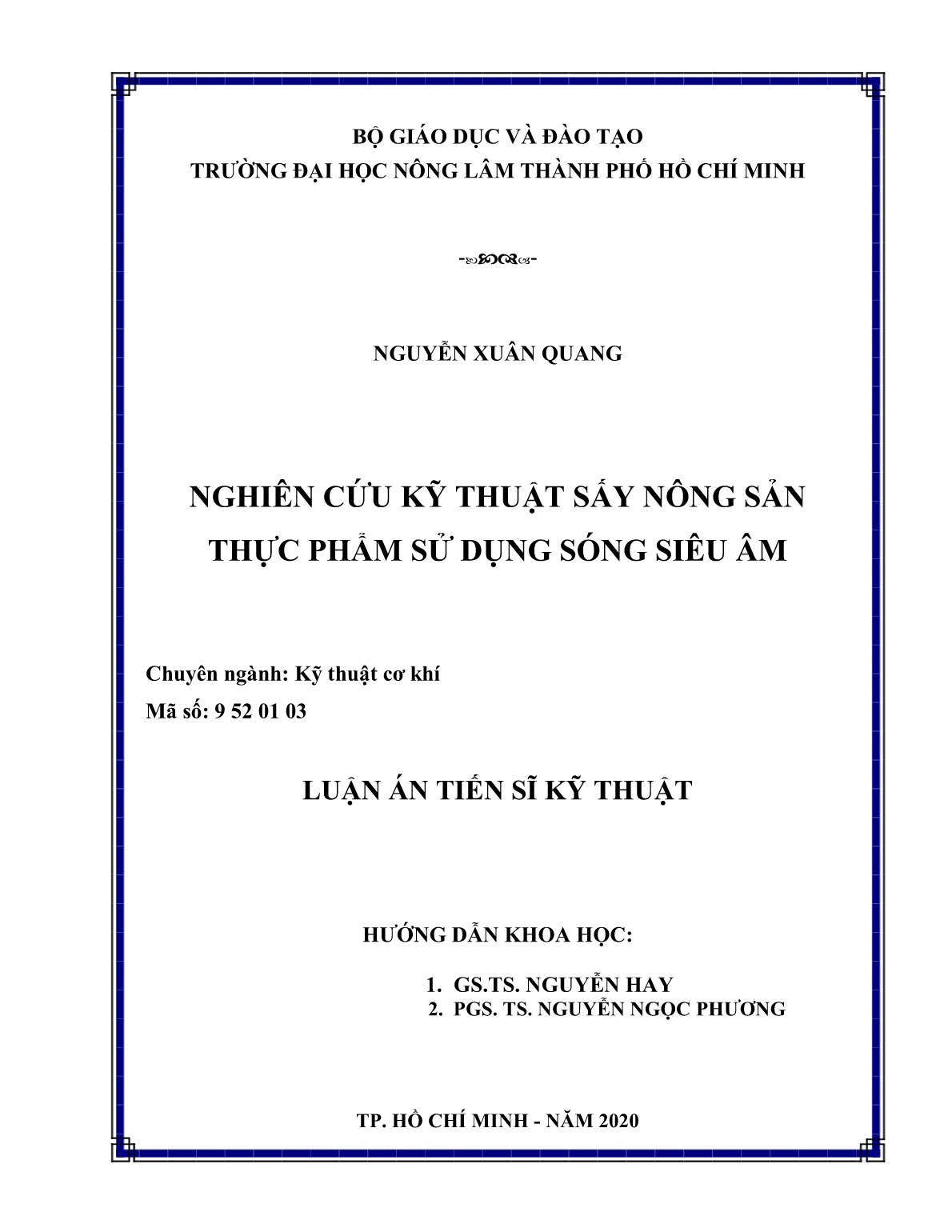 Luận án Nghiên cứu kỹ thuật sấy nông sản thực phẩm sử dụng sóng siêu âm trang 1