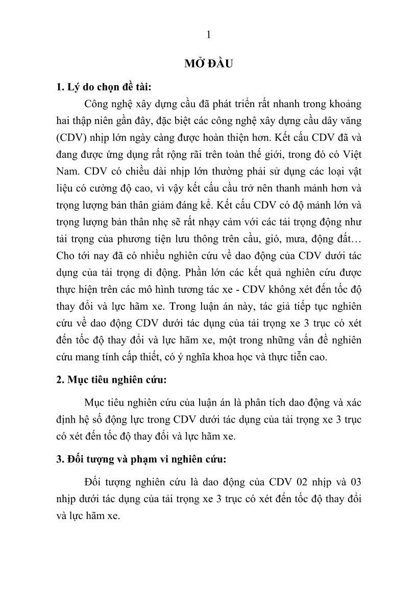 Tóm tắt Luận án Nghiên cứu dao động cầu dây văng dưới tác dụng của tải trọng di động có xét đến tốc độ thay đổi và lực hãm xe trang 3