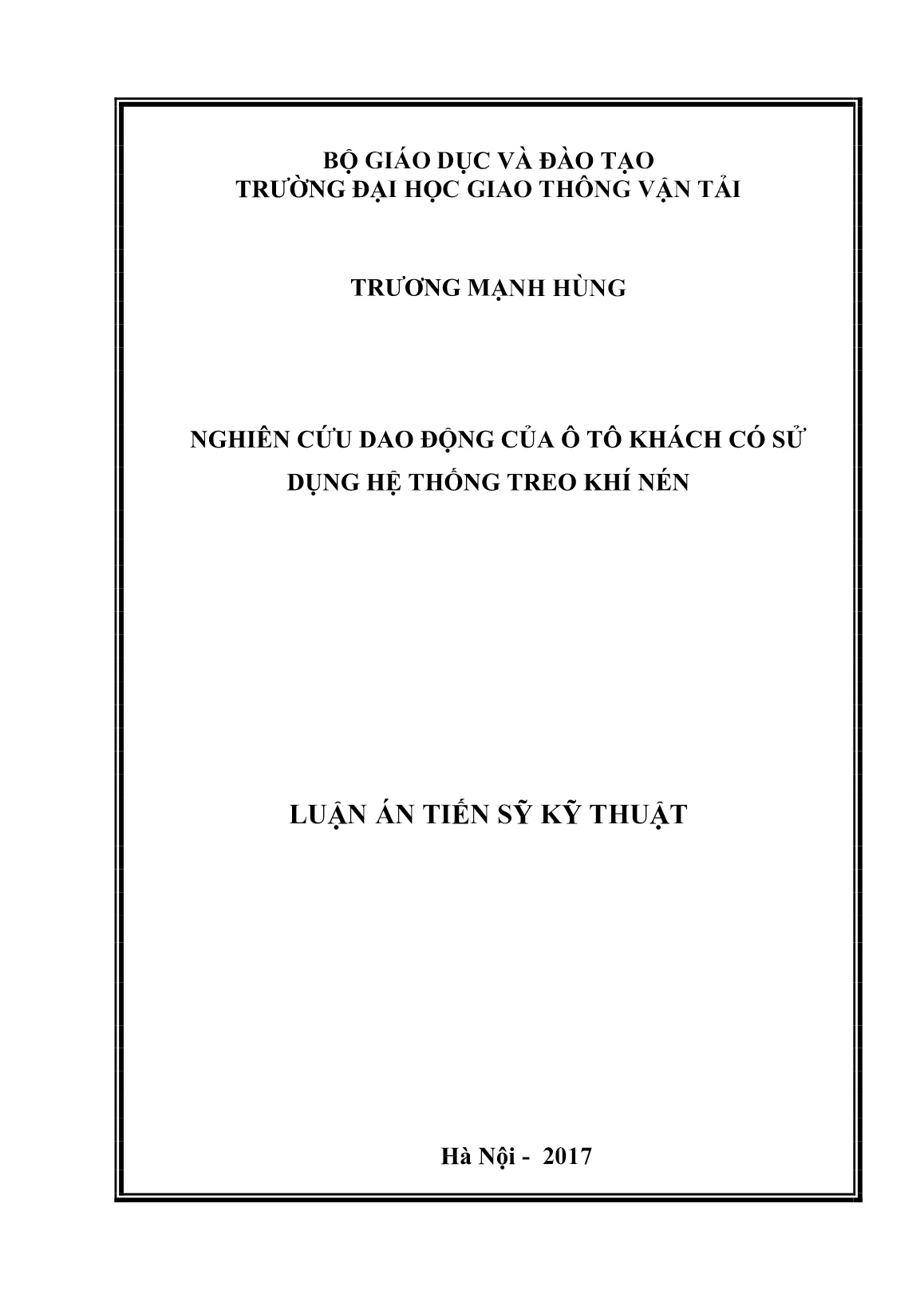 Luận án Nghiên cứu dao động của ô tô khách có sử dụng hệ thống treo khí nén trang 1