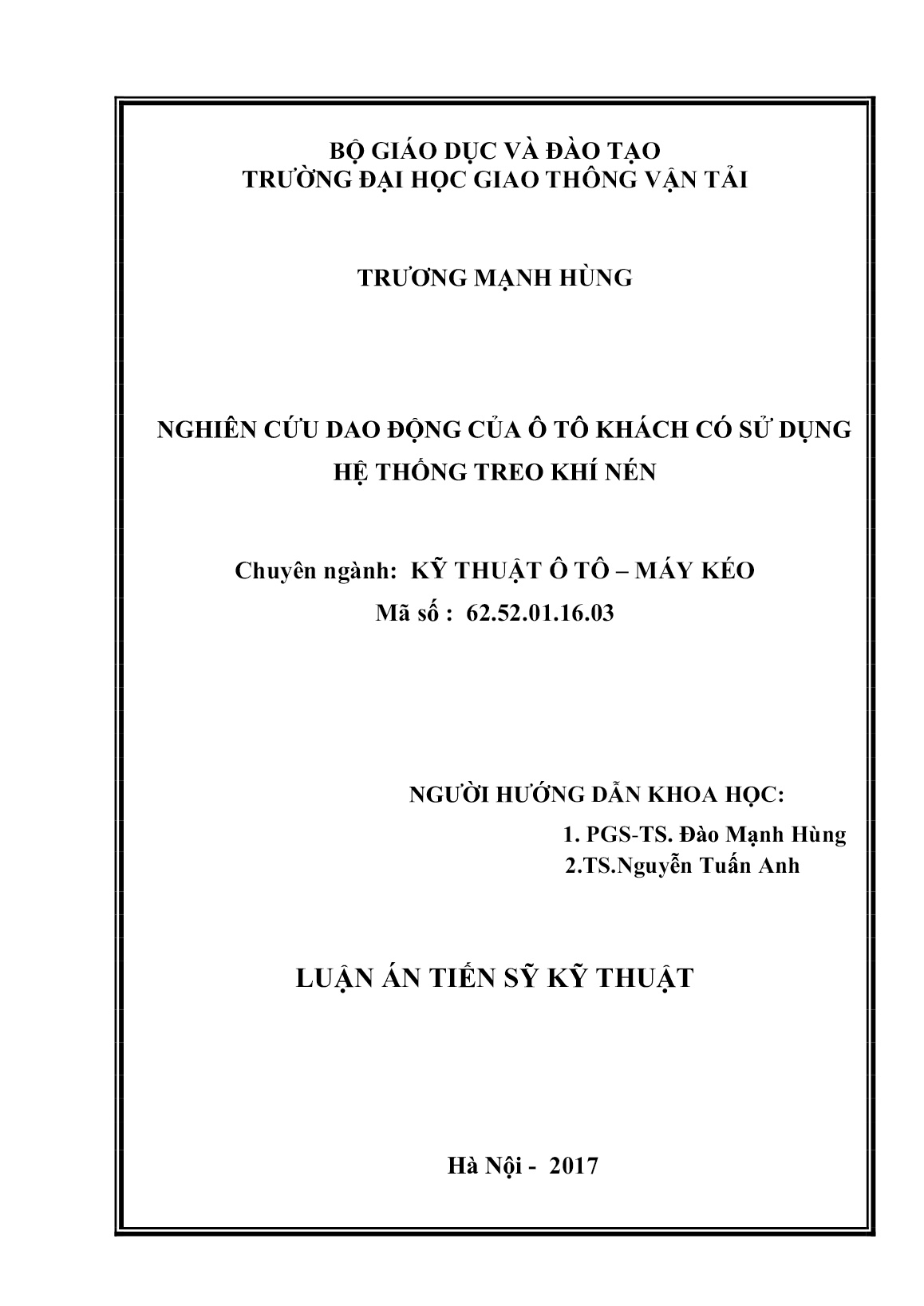 Luận án Nghiên cứu dao động của ô tô khách có sử dụng hệ thống treo khí nén trang 2