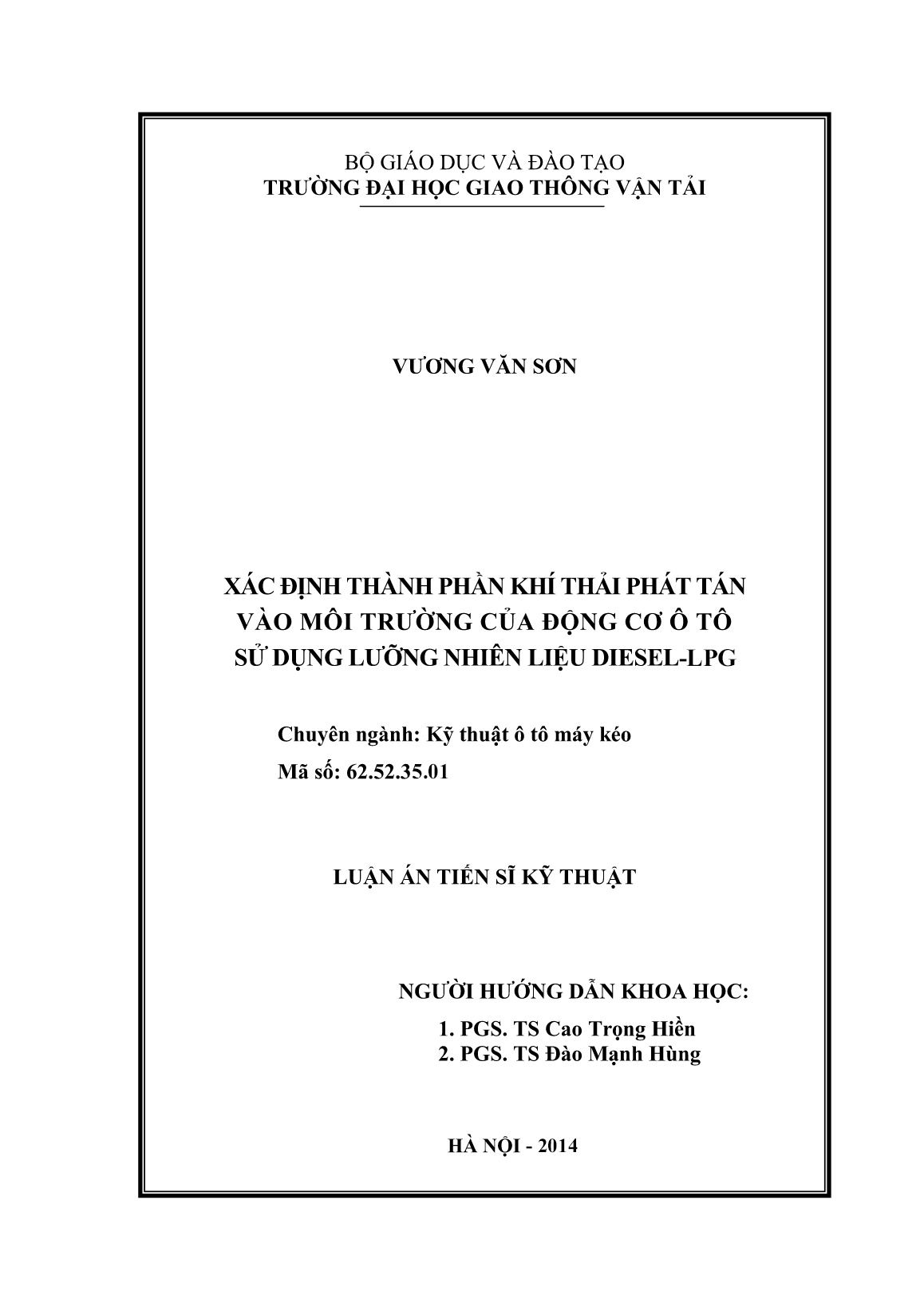 Luận án Xác định thành phần khí thải phát tán vào môi trường của động cơ ô tô sử dụng lưỡng nhiên liệu diesel-lpg trang 2