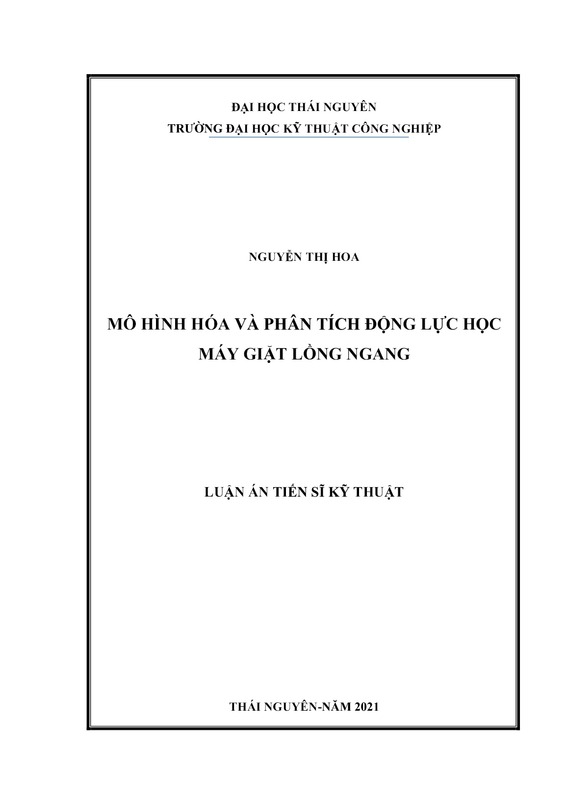 Luận án Mô hình hóa và phân tích động lực học máy giặt lồng ngang trang 1