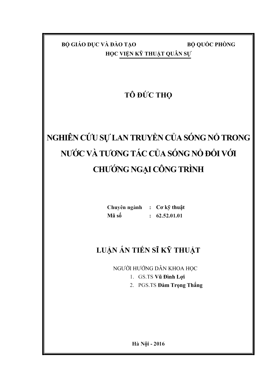 Luận án Nghiên cứu sự lan truyền của sóng nổ trong nước và tương tác của sóng nổ đối với chướng ngại công trình trang 2