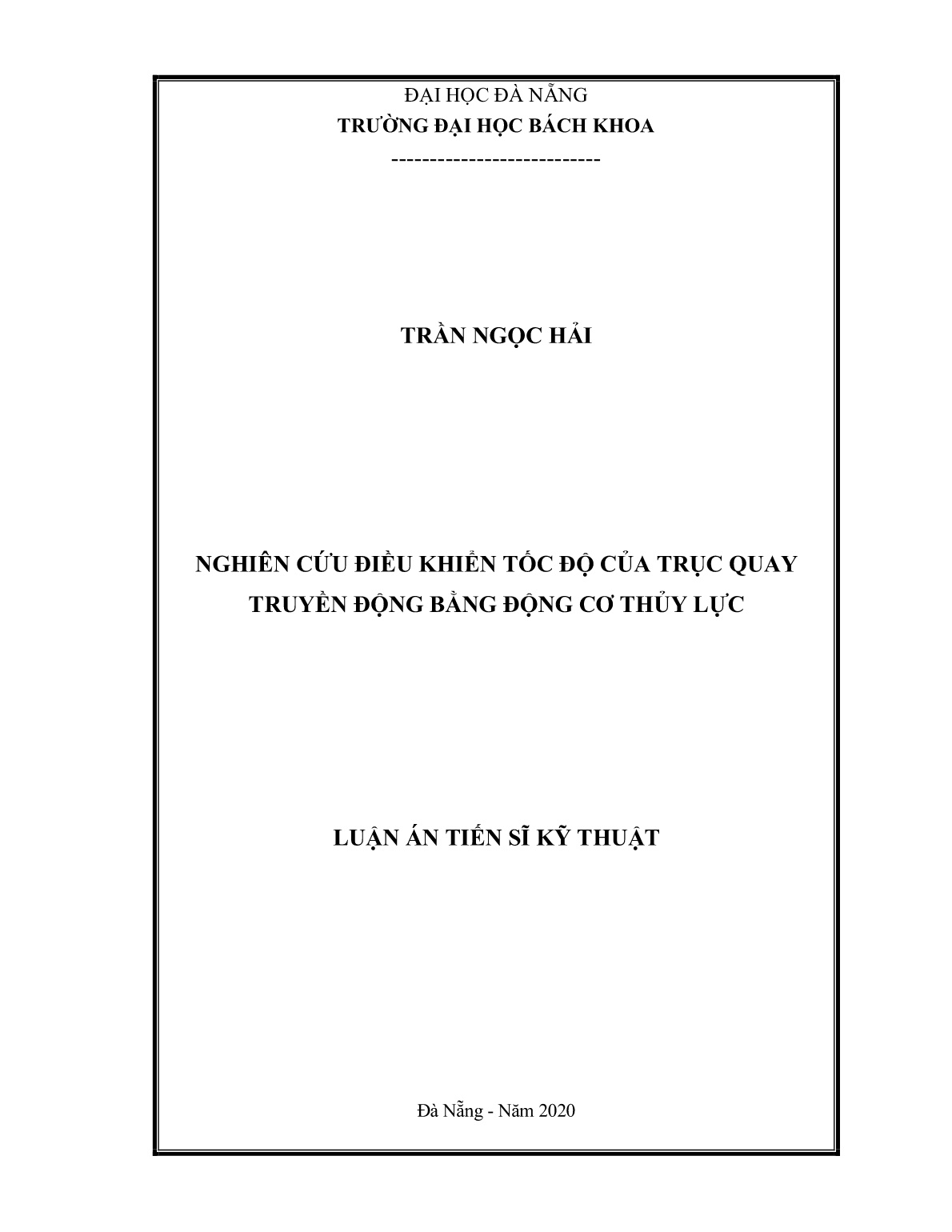 Luận án Nghiên cứu điều khiển tốc độ của trục quay truyền động bằng động cơ thủy lực trang 1