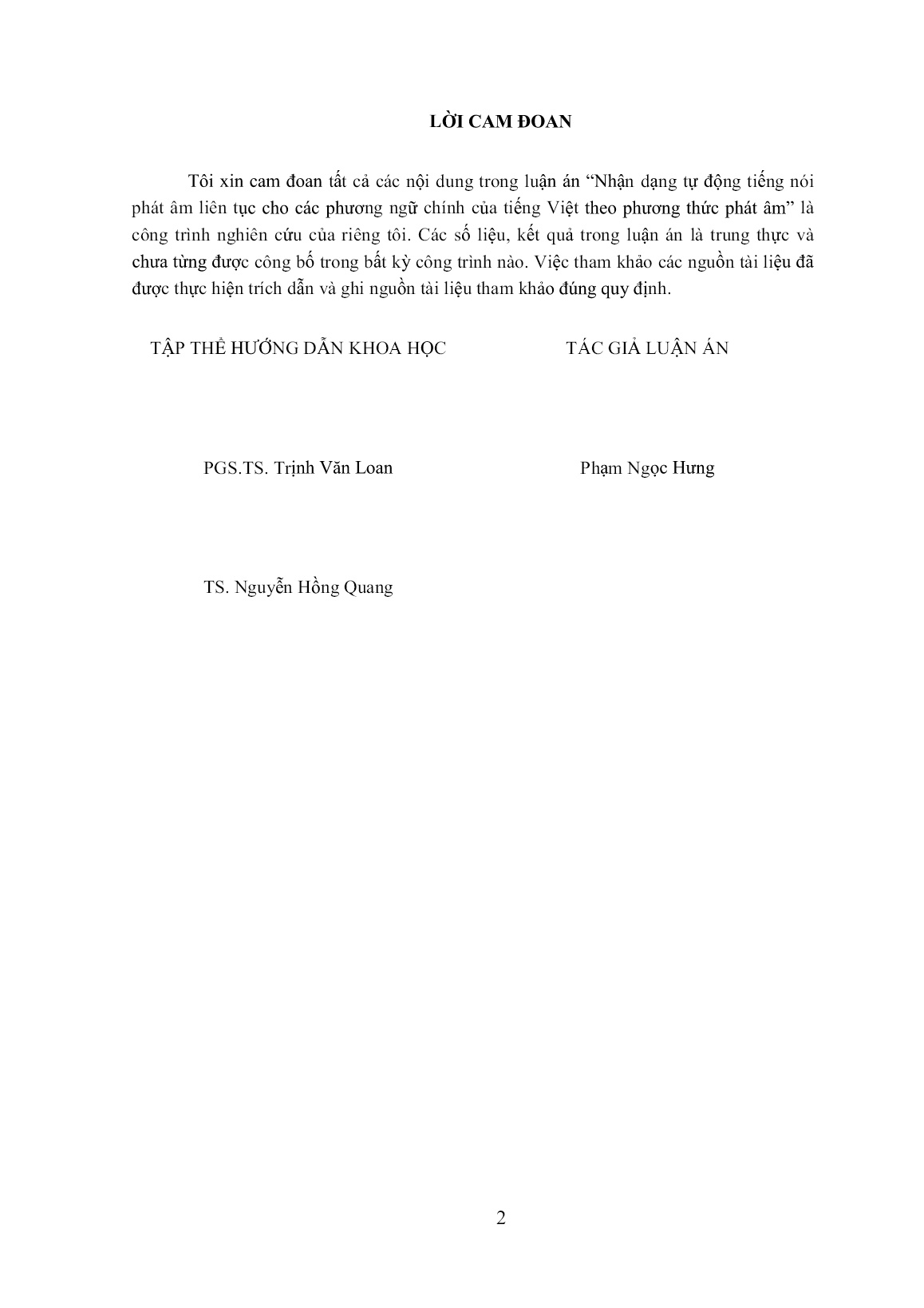 Luận án Nhận dạng tự động tiếng nói phát âm liên tục cho các phương ngữ chính của tiếng Việt theo phương thức phát âm trang 2