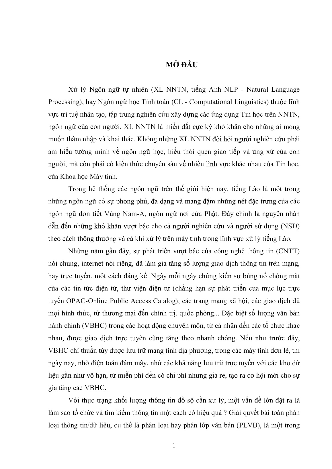 Luận án Nghiên cứu các phương pháp tách từ phục vụ phân loại văn bản tiếng Lào trang 10