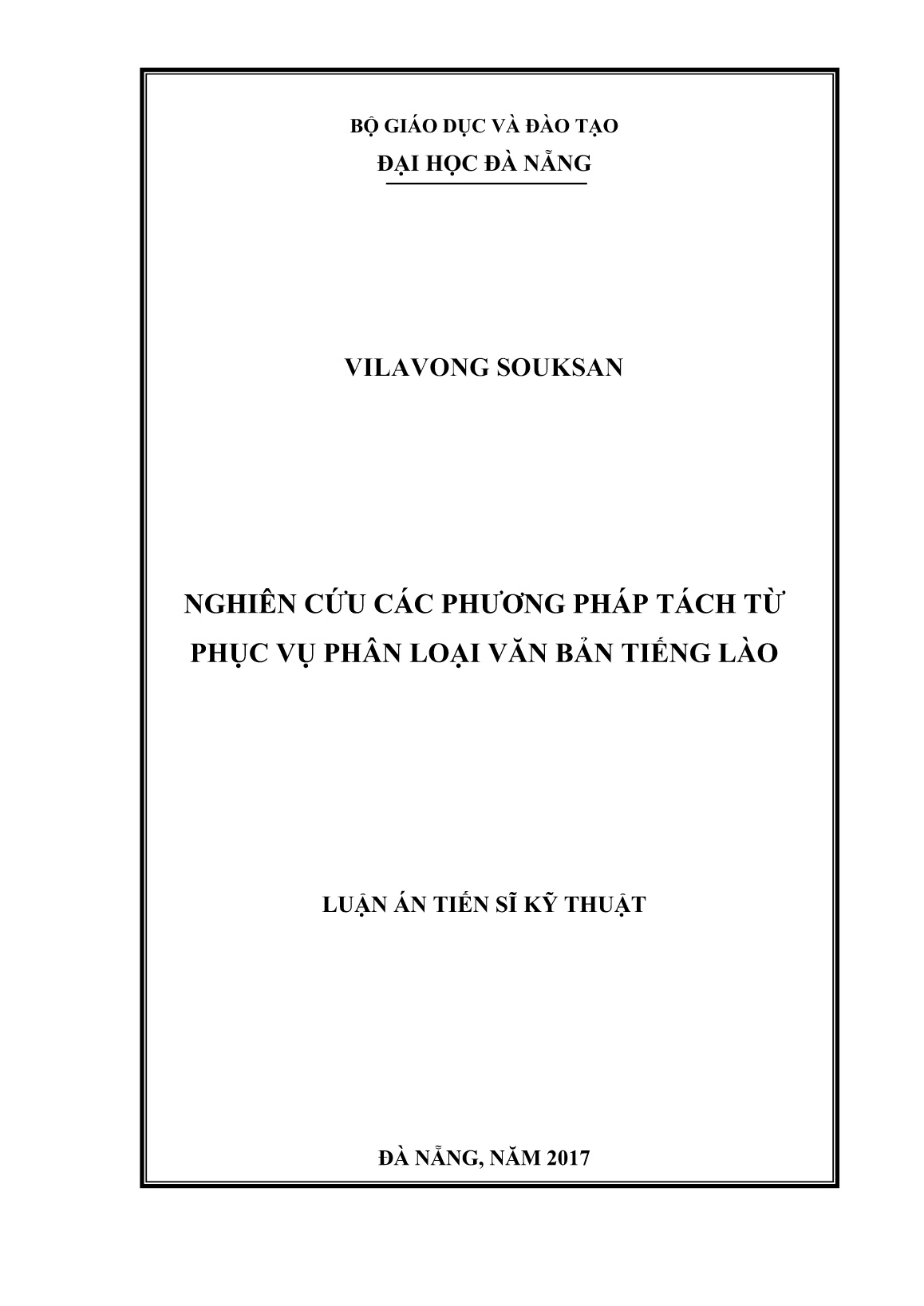 Luận án Nghiên cứu các phương pháp tách từ phục vụ phân loại văn bản tiếng Lào trang 1