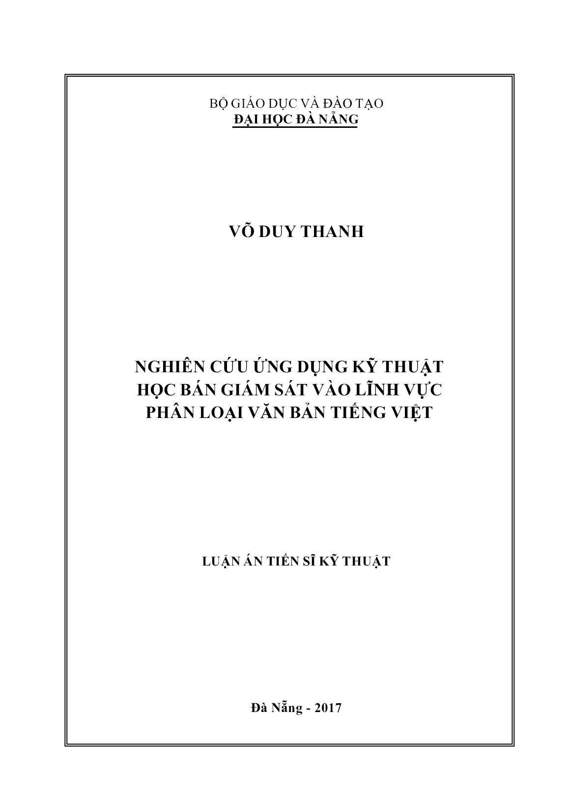 Luận án Nghiên cứu ứng dụng kỹ thuật học bán giám sát vào lĩnh vực phân loại văn bản tiếng Việt trang 1