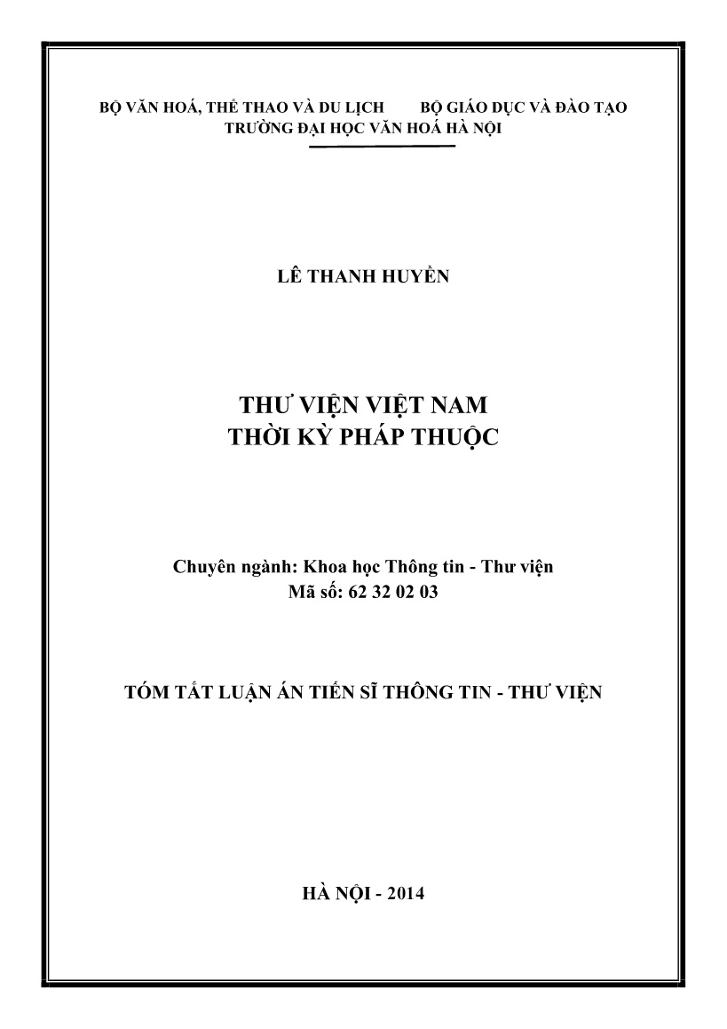 Luận án Thư viện Việt Nam thời kỳ Pháp thuộc trang 1
