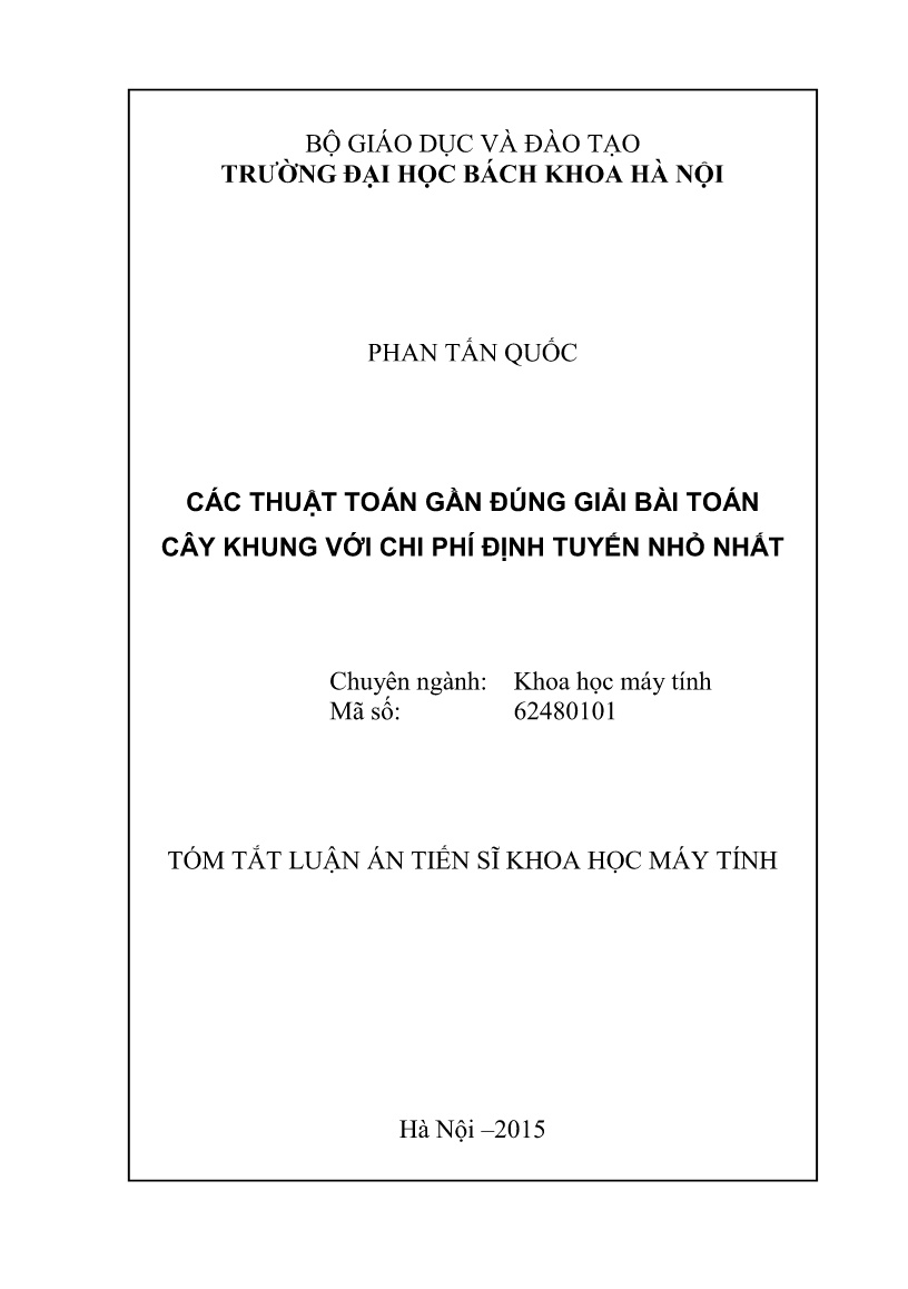 Luận án Các thuật toán gần đúng giải bài toán cây khung với chi phí định tuyến nhỏ nhất trang 1