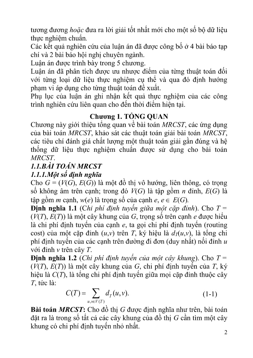 Luận án Các thuật toán gần đúng giải bài toán cây khung với chi phí định tuyến nhỏ nhất trang 4