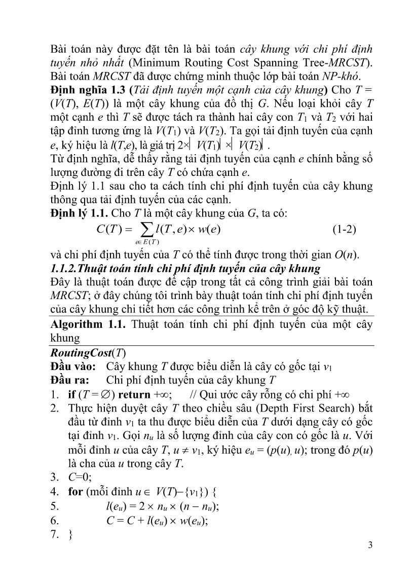 Luận án Các thuật toán gần đúng giải bài toán cây khung với chi phí định tuyến nhỏ nhất trang 5