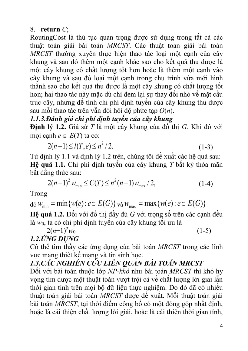 Luận án Các thuật toán gần đúng giải bài toán cây khung với chi phí định tuyến nhỏ nhất trang 6