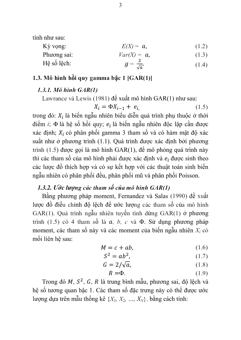 Luận án Nghiên cứu mô hình hồi quy Gamma bậc 1 [Gar(1)] Ứng dụng trong lãnh vực thủy văn trang 5