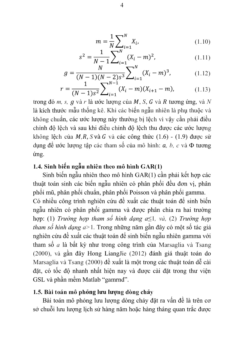 Luận án Nghiên cứu mô hình hồi quy Gamma bậc 1 [Gar(1)] Ứng dụng trong lãnh vực thủy văn trang 6