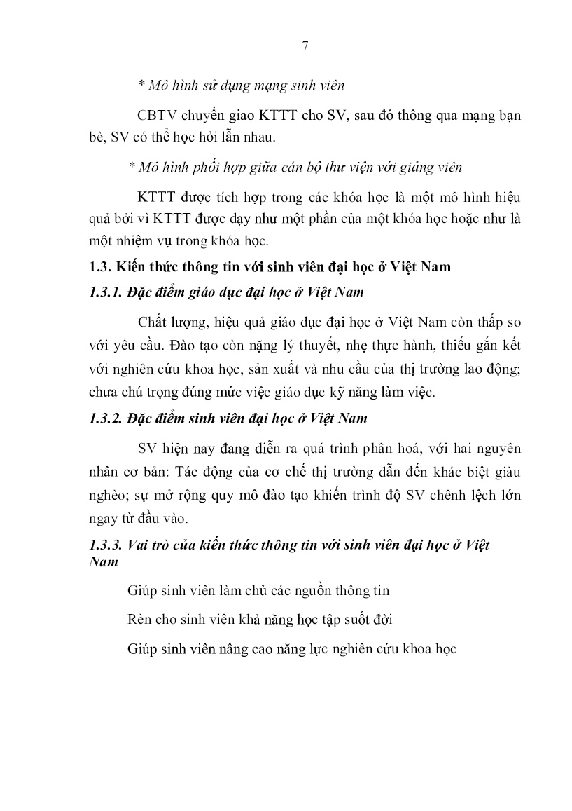 Luận án Phát triển kiến thức thông tin cho sinh viên đại học ở Việt Nam trang 9