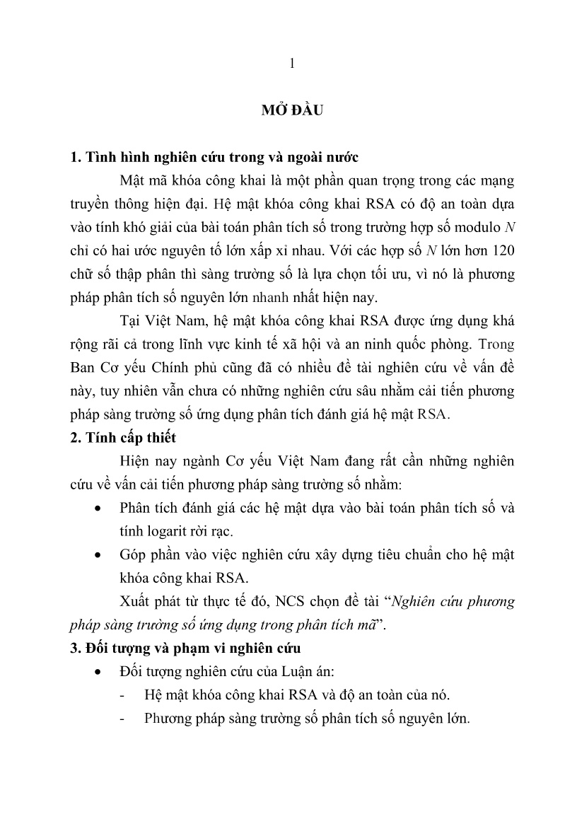 Luận án Nghiên cứu phương pháp sàng trường số ứng dụng trong phân tích mã trang 3