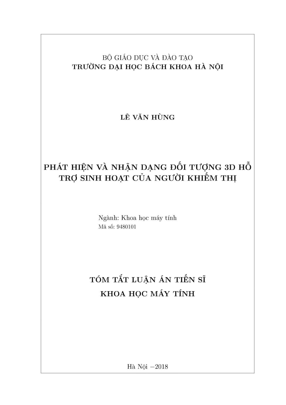 Luận án Phát hiện và nhận dạng đối tượng 3-D hỗ trợ sinh hoạt của người khiếm thị trang 1