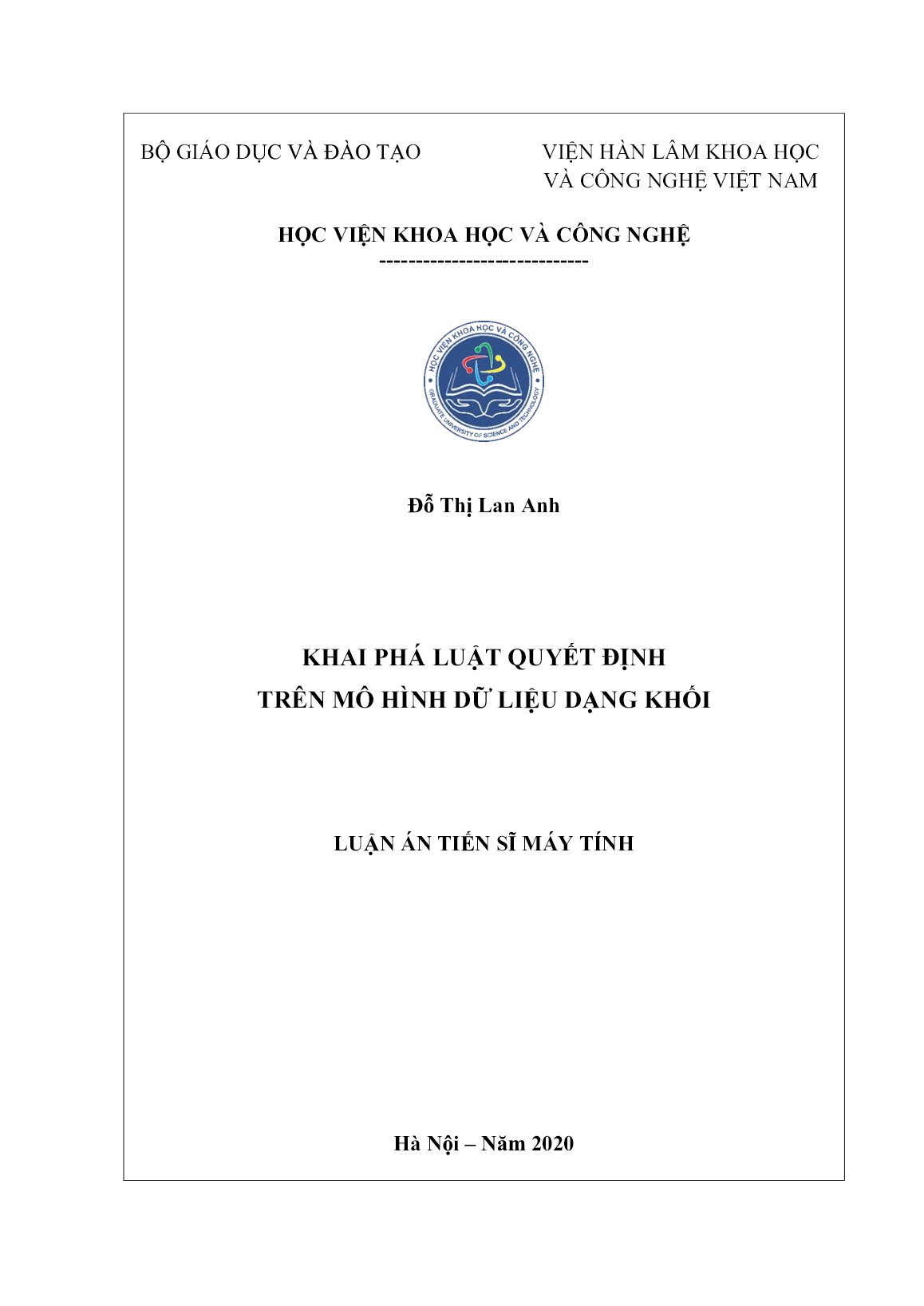 Luận án Khai phá luật quyết định trên mô hình dữ liệu dạng khối trang 1