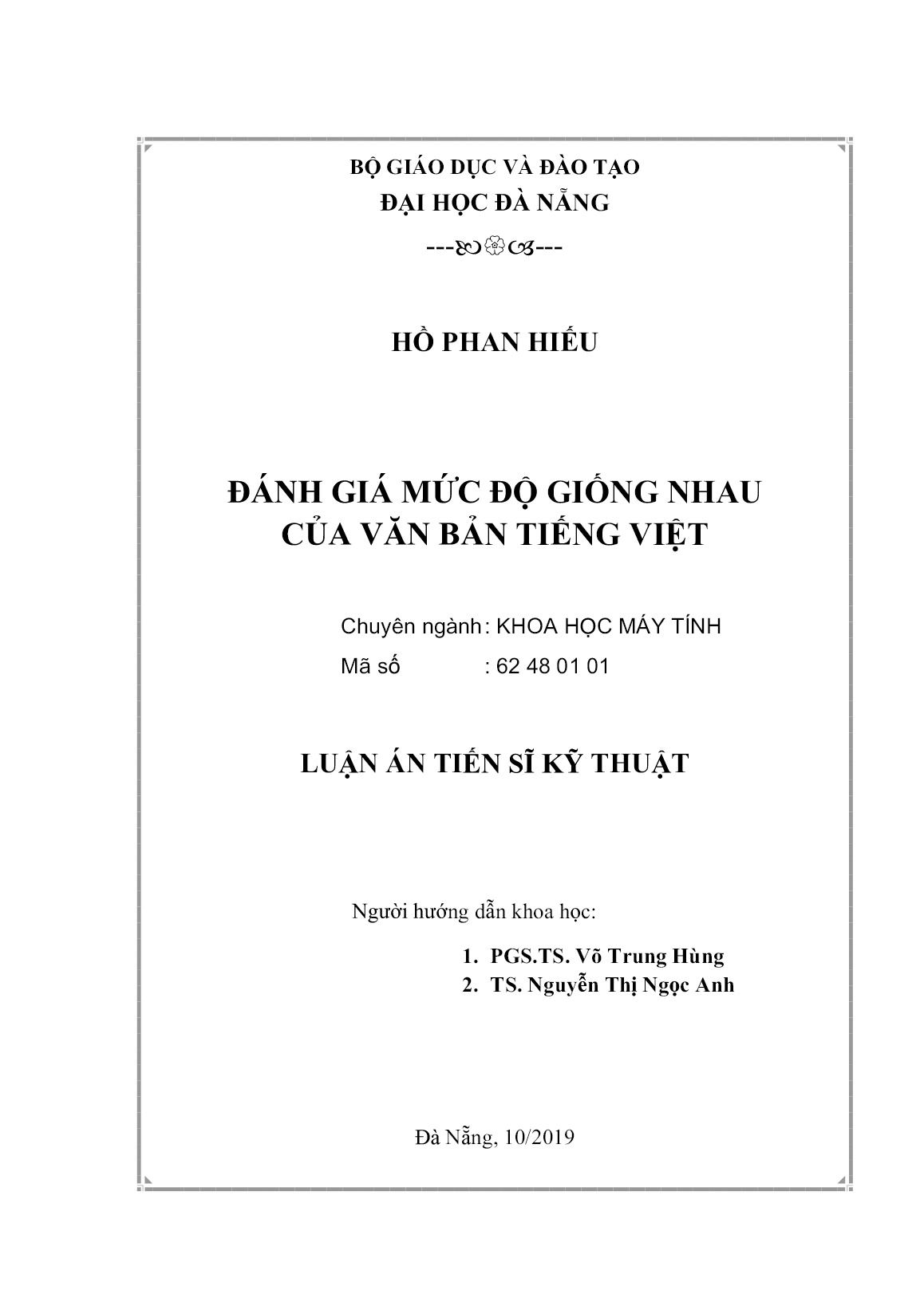 Luận án Đánh giá mức độ giống nhau của văn bản tiếng Việt trang 2