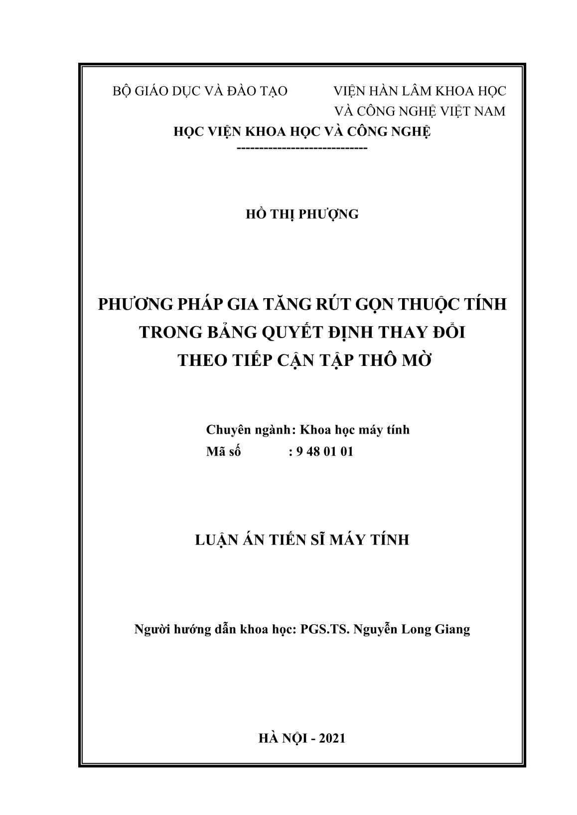 Luận án Phương pháp gia tăng rút gọn thuộc tính trong bảng quyết định thay đổi theo tiếp cận tập thô mờ trang 2