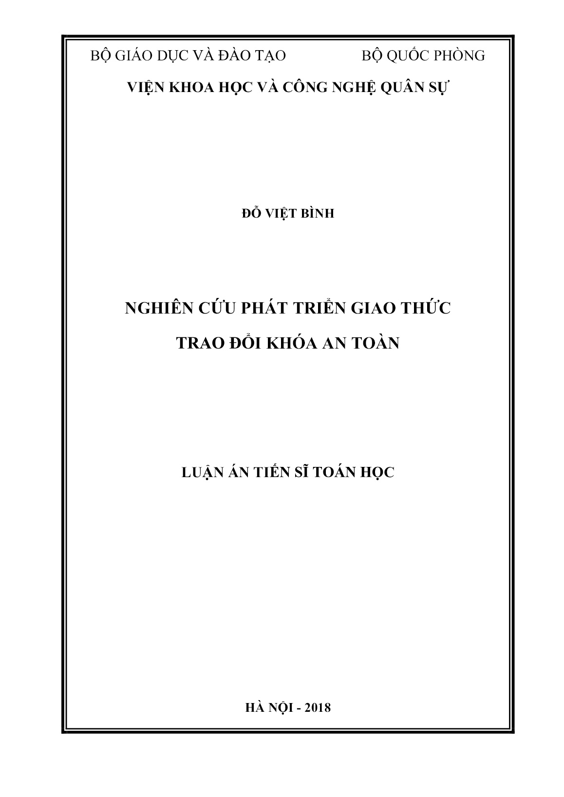 Luận án Nghiên cứu phát triển giao thức trao đổi khóa an toàn trang 1