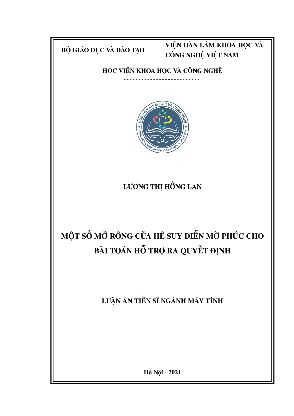 Luận án Một số mở rộng của hệ suy diễn mờ phức cho bài toán hỗ trợ ra quyết định trang 1