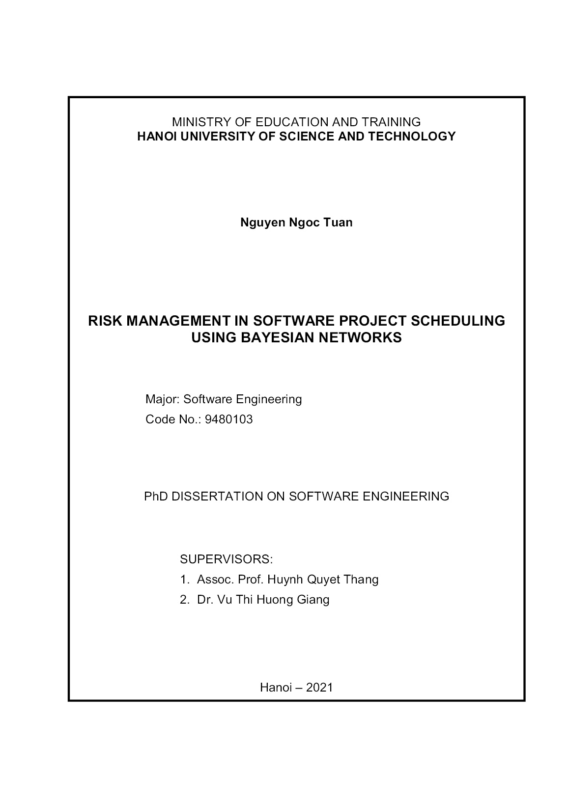 Luận án Risk management in software project scheduling using bayesian networks trang 2