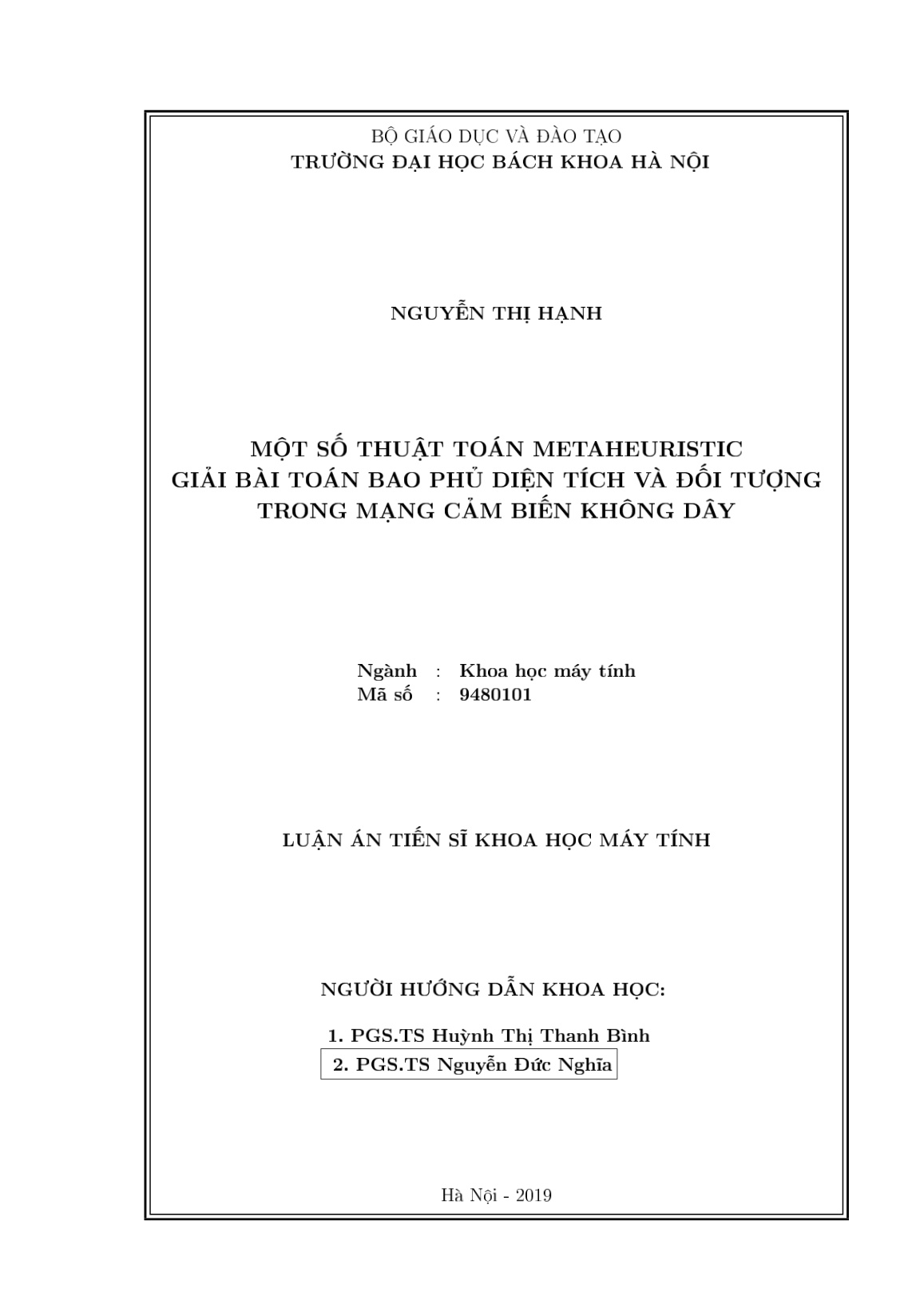 Luận án Một số thuật toán metaheuristic giải bài toán bao phủ diện tích và đối tượng trong mạng cảm biến không dây trang 2