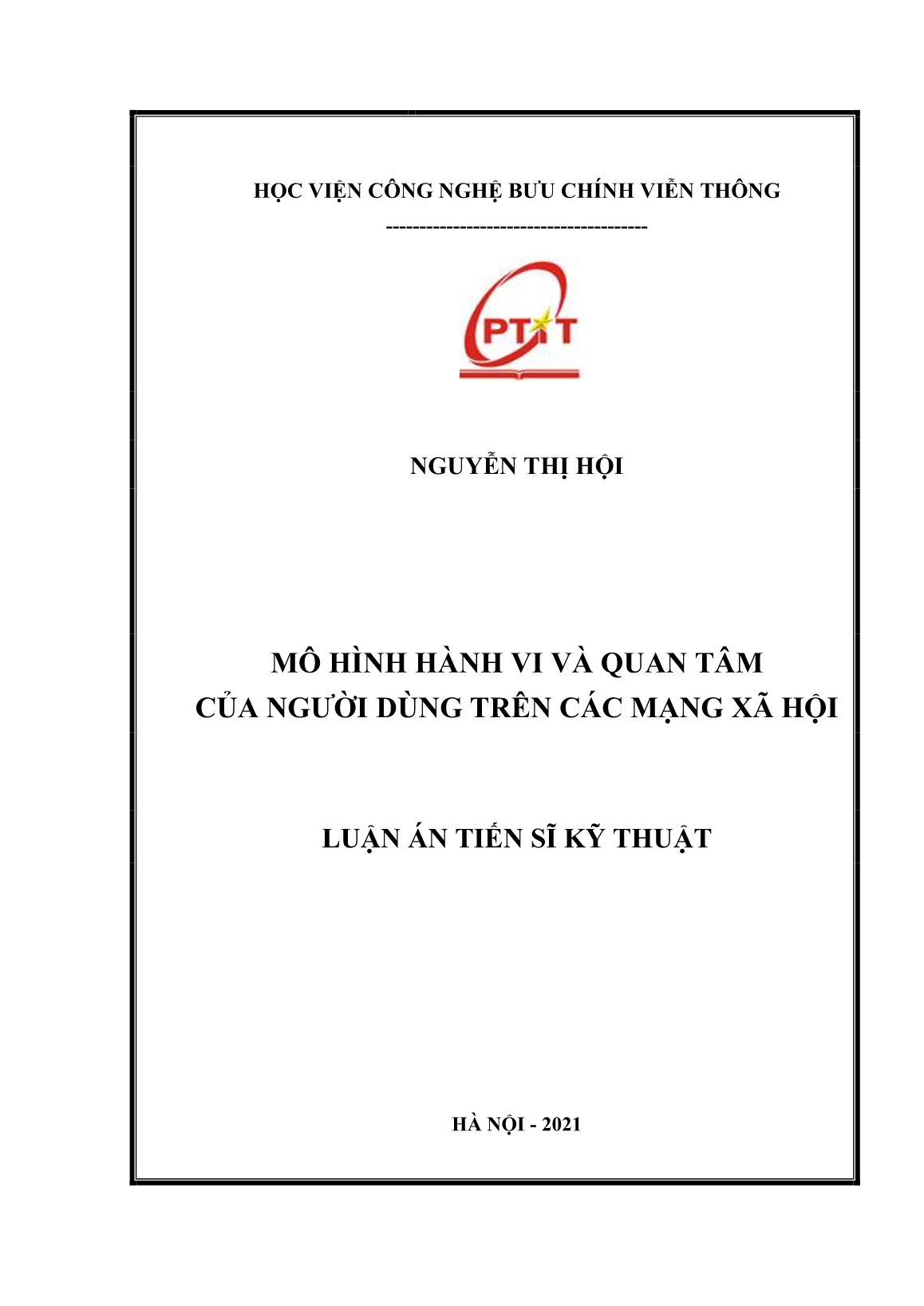 Luận án Mô hình hành vi và quan tâm của người dùng trên các mạng xã hội trang 1