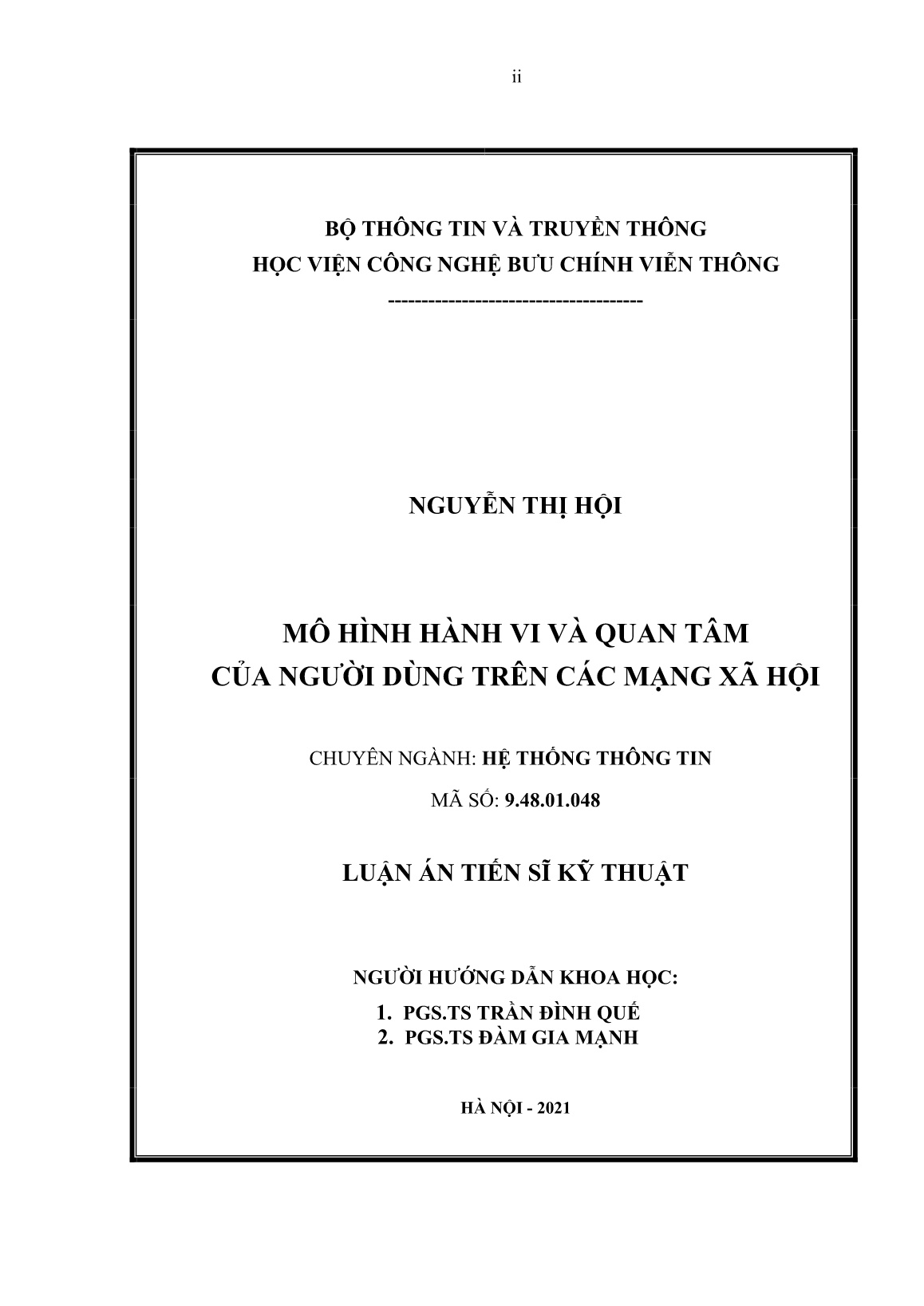 Luận án Mô hình hành vi và quan tâm của người dùng trên các mạng xã hội trang 2