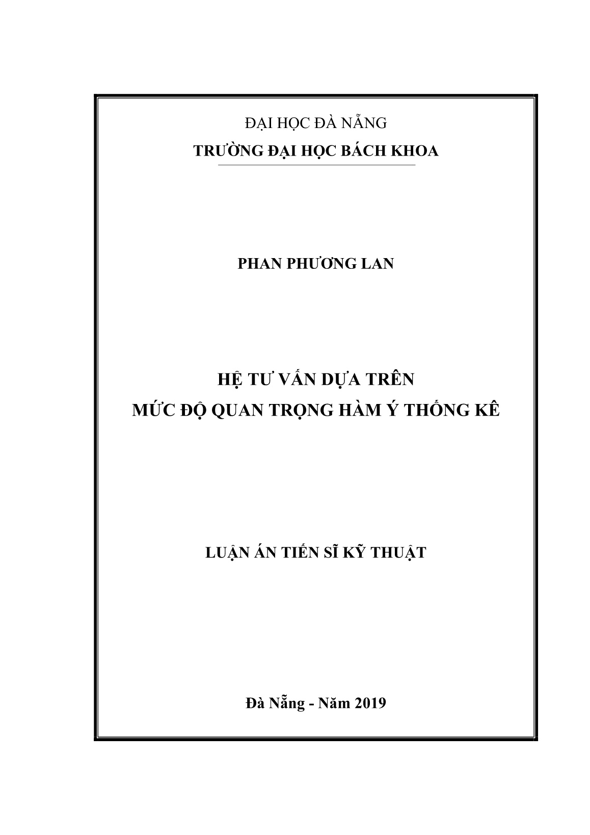 Luận án Hệ tư vấn dựa trên mức độ quan trọng hàm ý thống kê trang 1