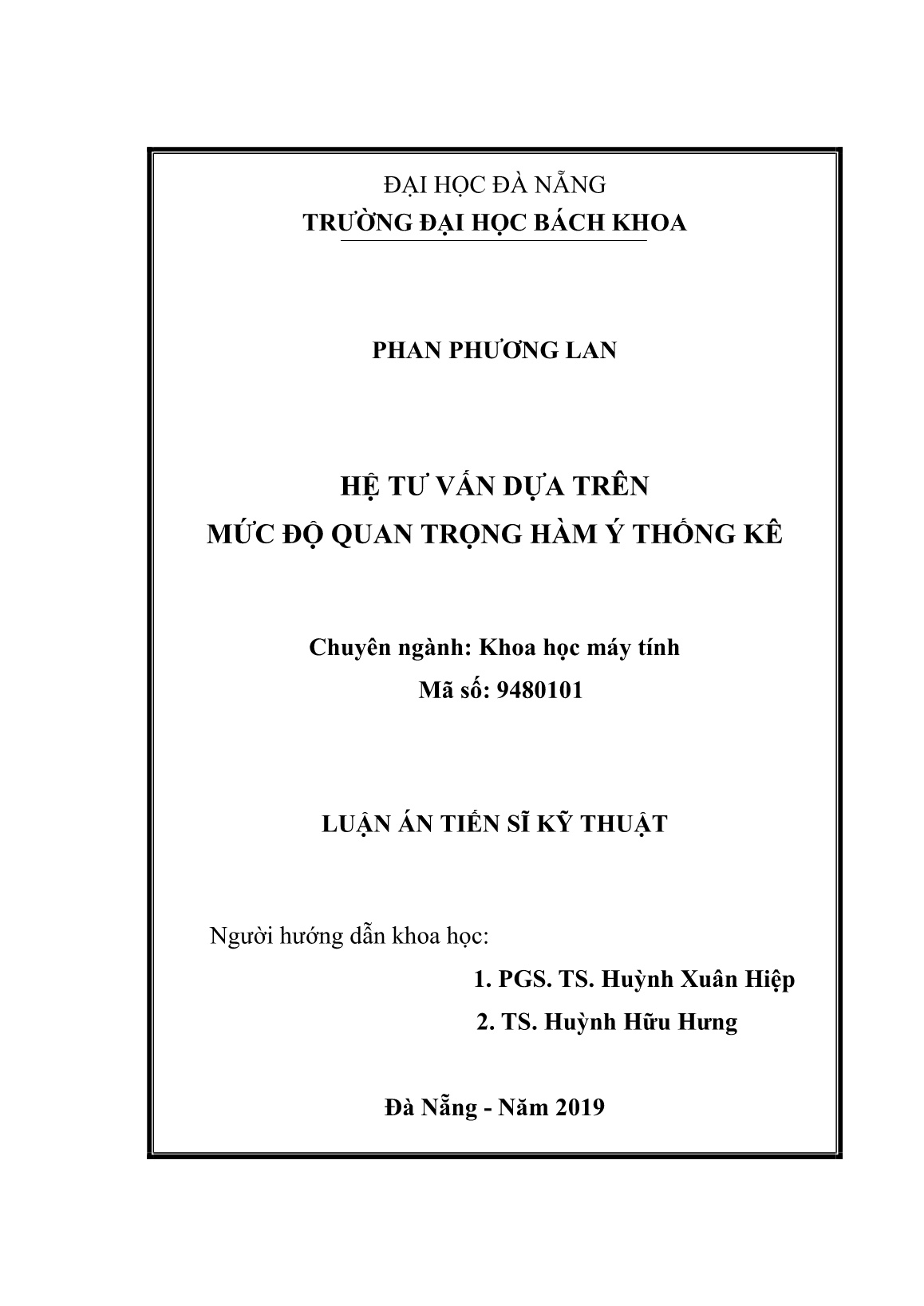 Luận án Hệ tư vấn dựa trên mức độ quan trọng hàm ý thống kê trang 2