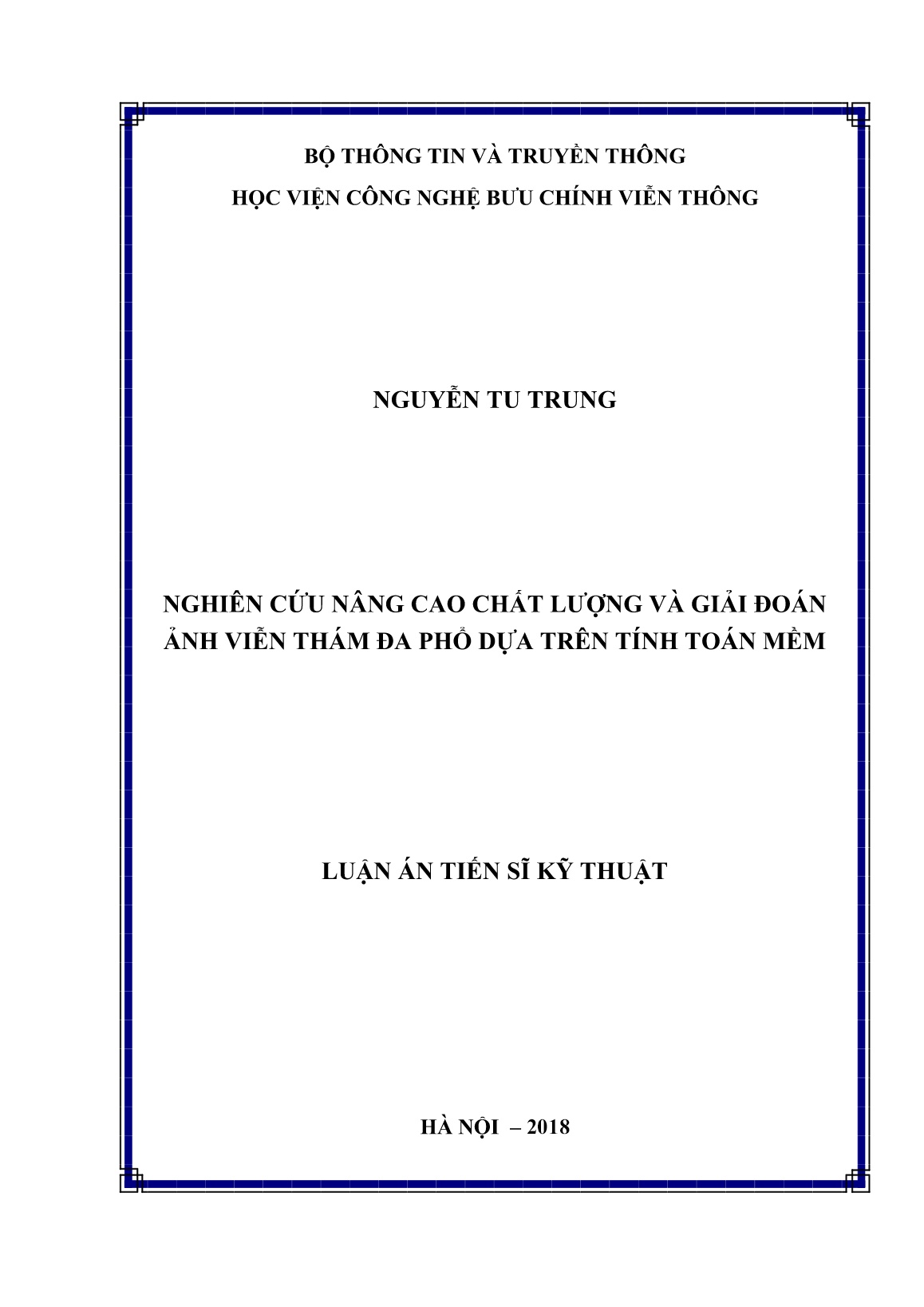 Luận án Nghiên cứu nâng cao chất lượng và giải đoán ảnh viễn thám đa phổ dựa trên tính toán mềm trang 1