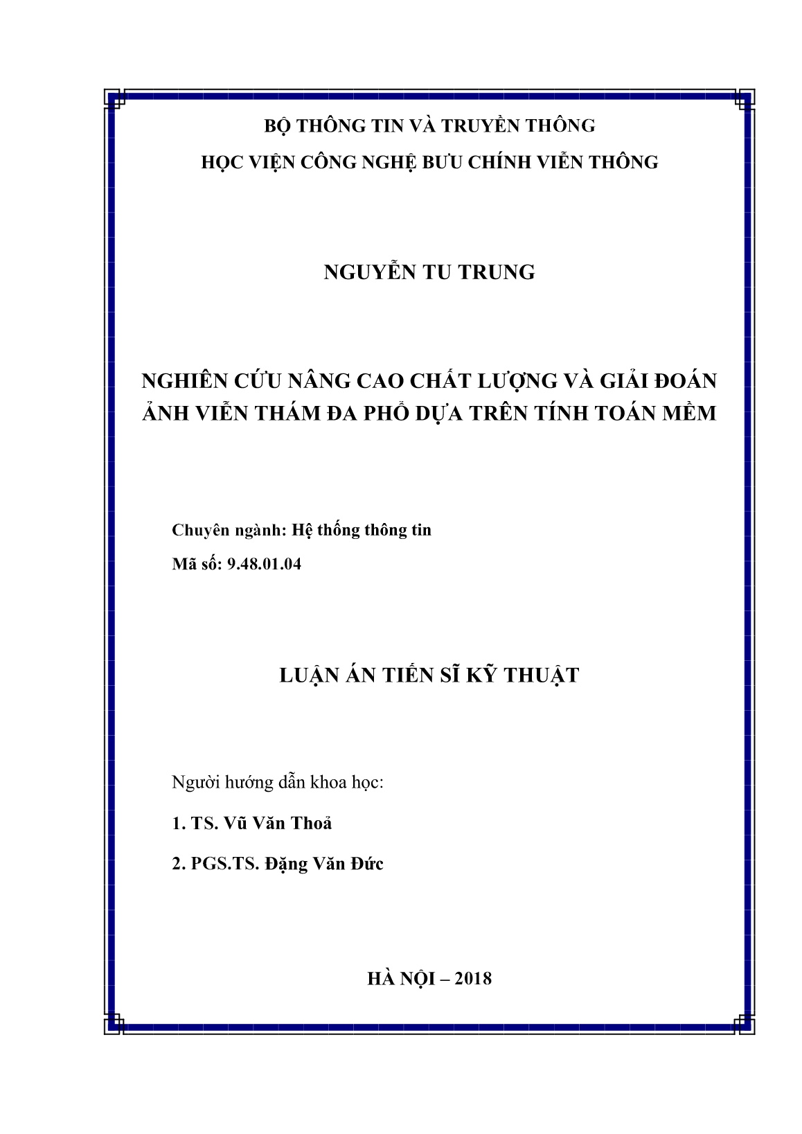 Luận án Nghiên cứu nâng cao chất lượng và giải đoán ảnh viễn thám đa phổ dựa trên tính toán mềm trang 2