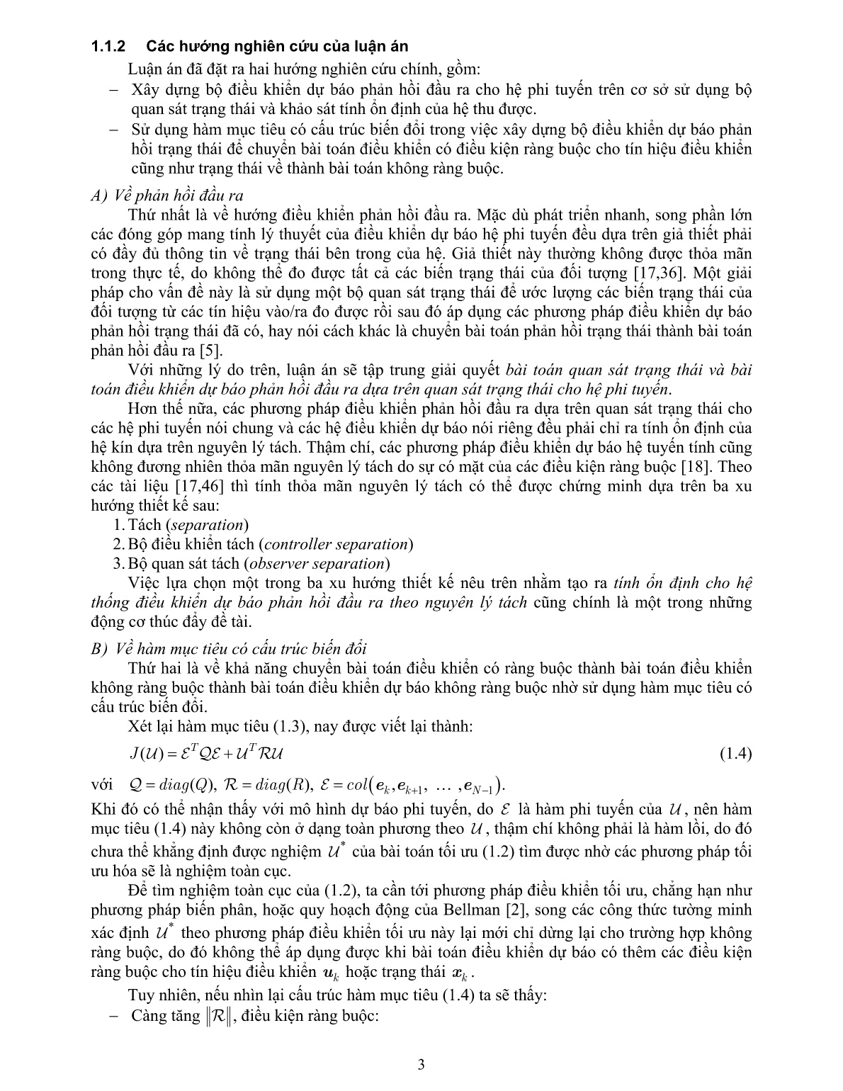Luận án Điều khiển dự báo phản hồi đầu ra theo nguyên lý tách cho hệ phi tuyến trang 3