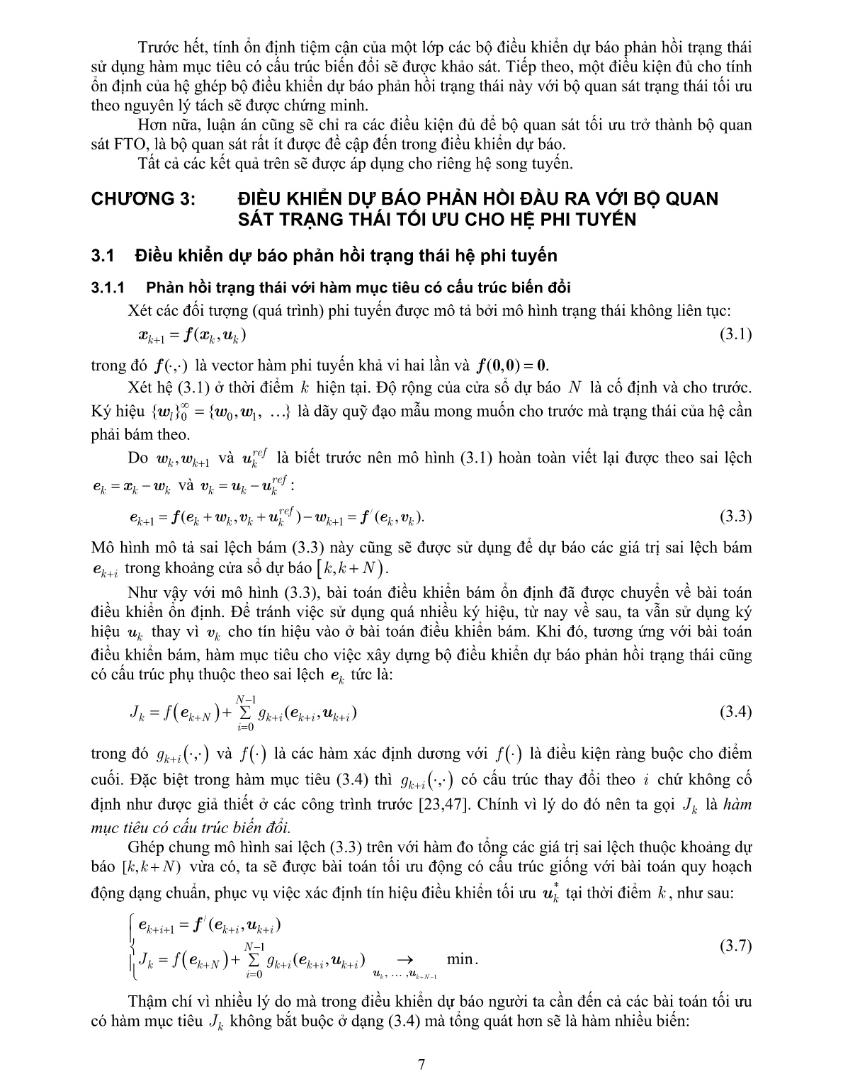 Luận án Điều khiển dự báo phản hồi đầu ra theo nguyên lý tách cho hệ phi tuyến trang 7