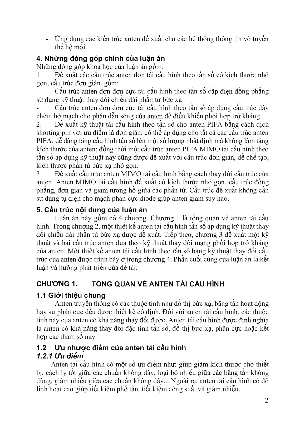 Luận án Nghiên cứu phát triển anten tái cấu hình theo tần số sử dụng chuyển mạch điện tử trang 4