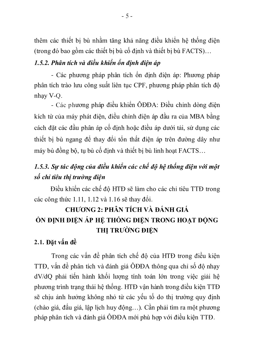 Luận án Ổn định điện áp hệ thống điện trong hoạt động thị trường điện trang 5