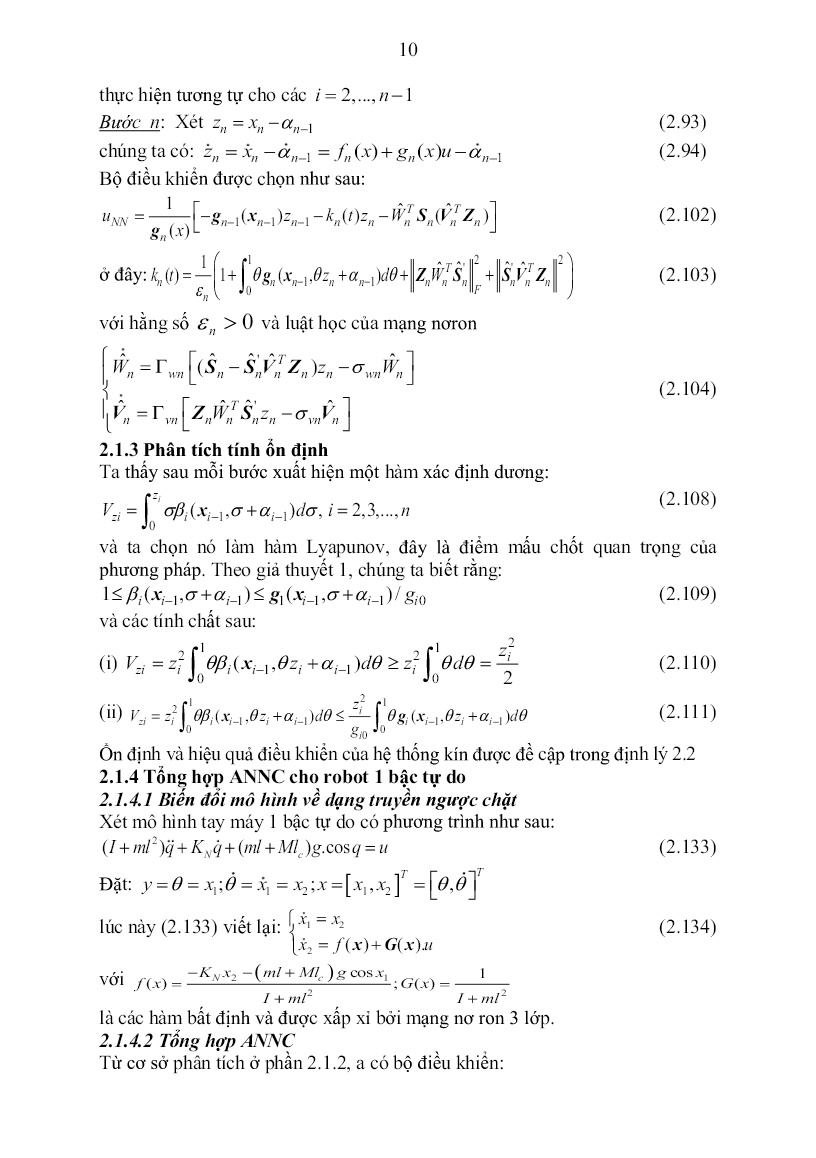 Luận án Thuật toán điều khiển thích nghi phi tuyến mới trên cơ sở mạng nơ ron nhân tạo cho robot công nghiệp trang 10
