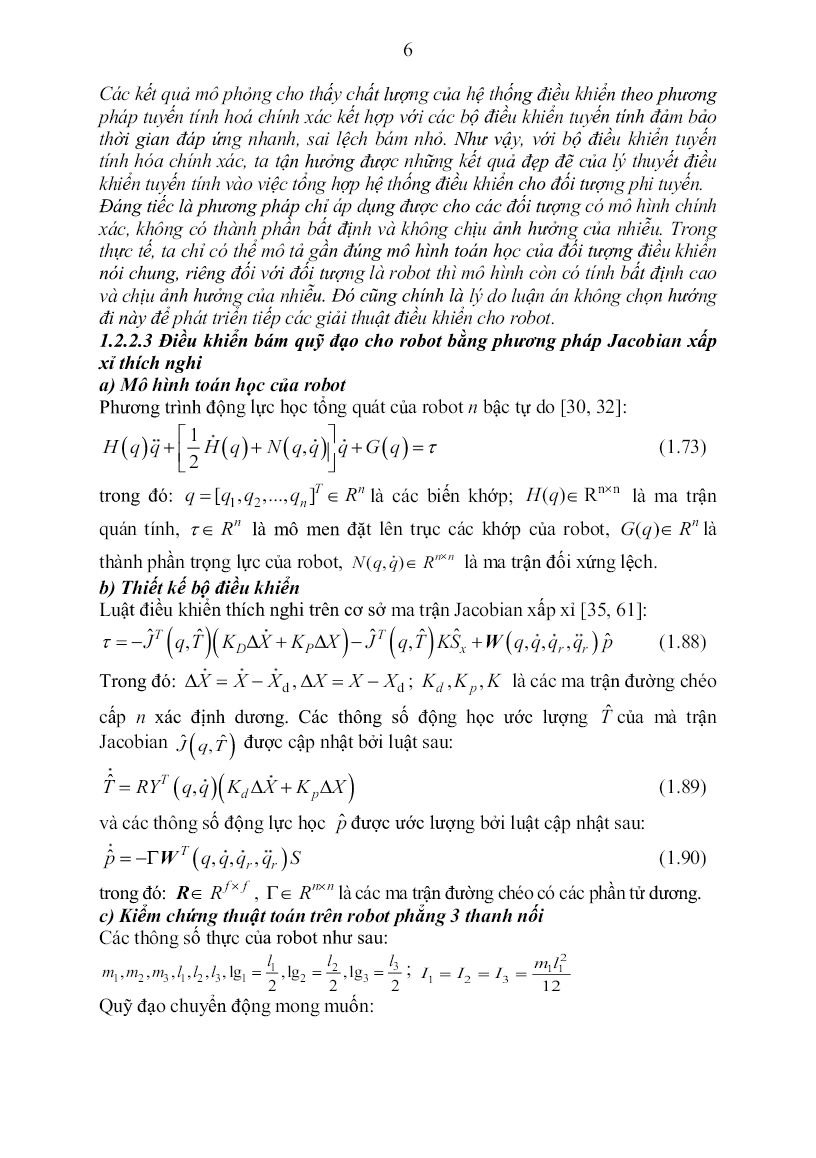 Luận án Thuật toán điều khiển thích nghi phi tuyến mới trên cơ sở mạng nơ ron nhân tạo cho robot công nghiệp trang 6