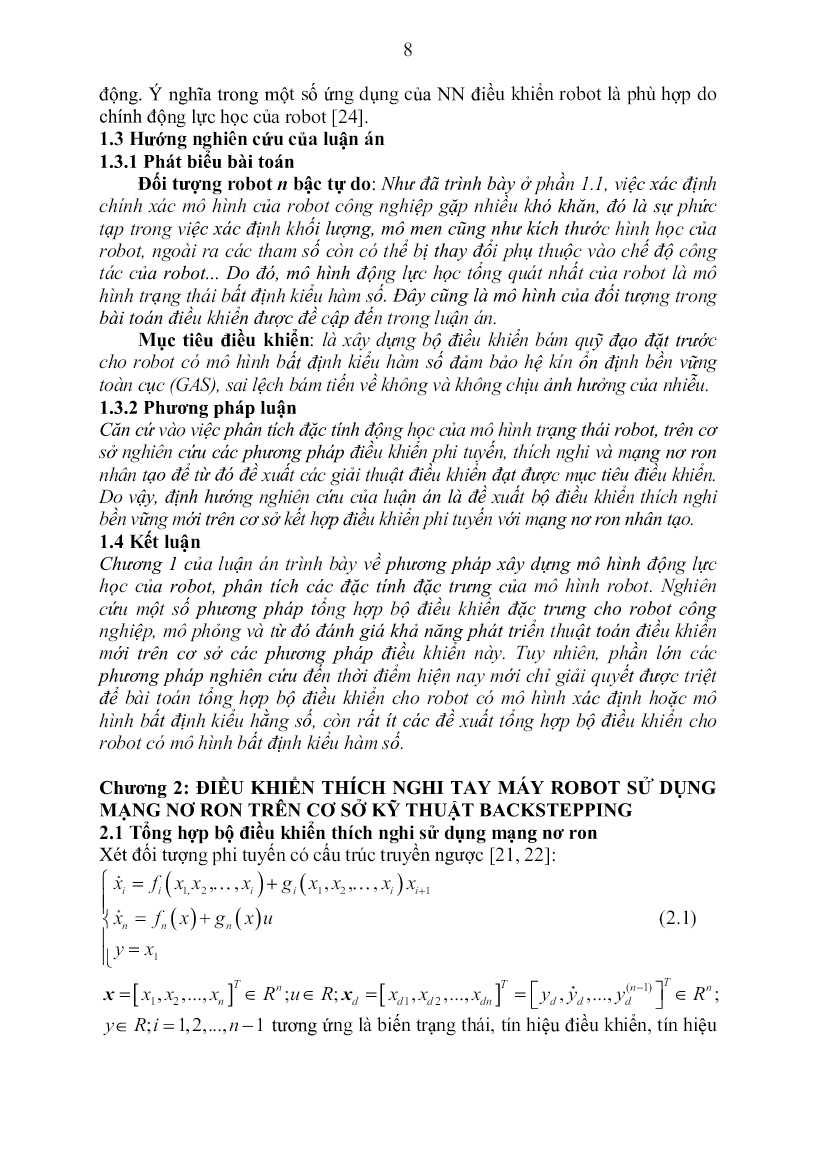 Luận án Thuật toán điều khiển thích nghi phi tuyến mới trên cơ sở mạng nơ ron nhân tạo cho robot công nghiệp trang 8