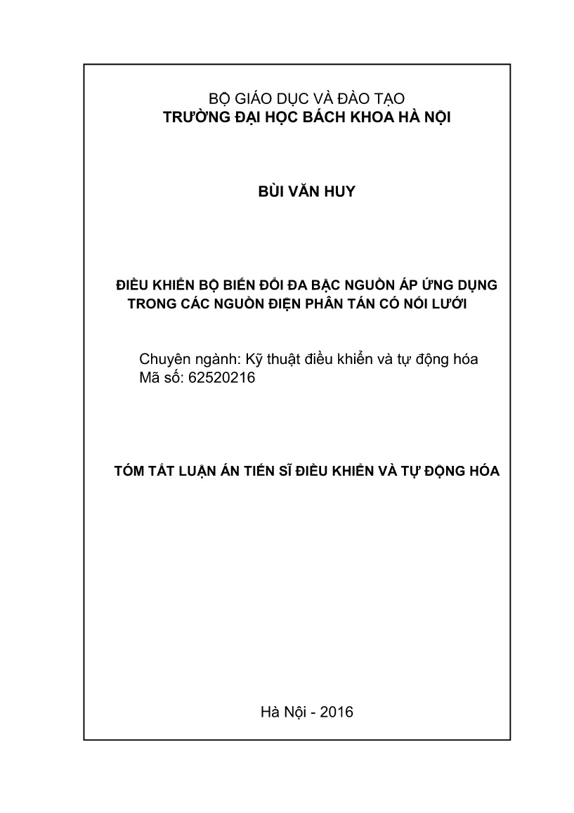 Luận án Điều khiển bộ biến đổi đa bậc nguồn áp ứng dụng trong các nguồn điện phân tán có nối lưới trang 1