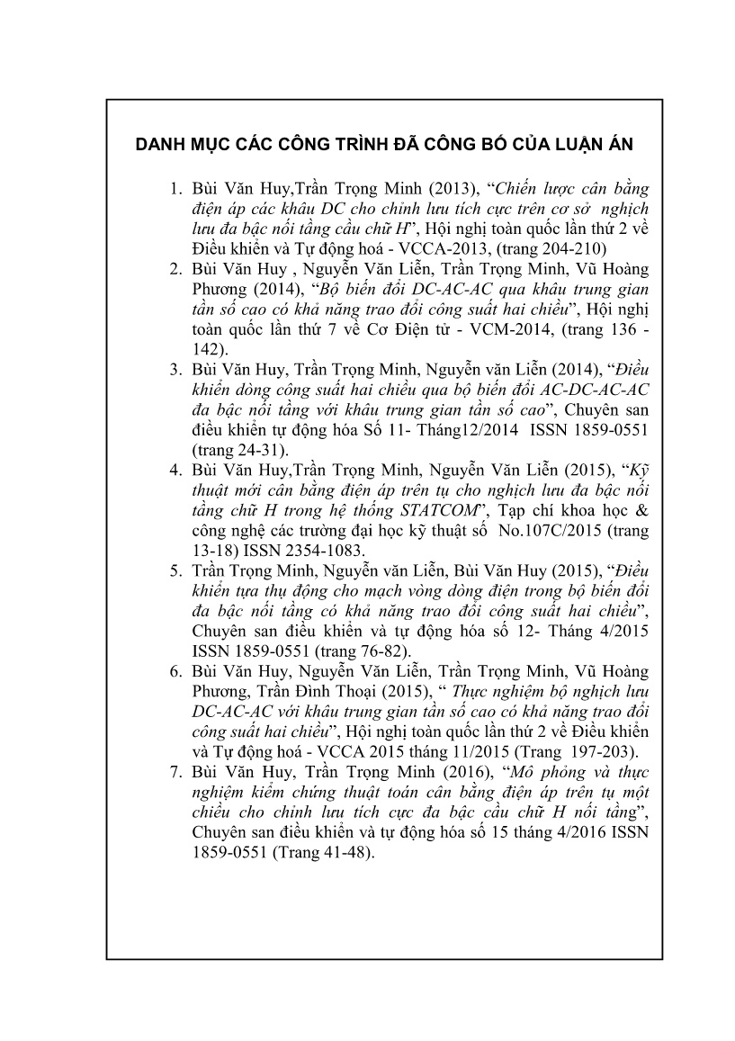 Luận án Điều khiển bộ biến đổi đa bậc nguồn áp ứng dụng trong các nguồn điện phân tán có nối lưới trang 3