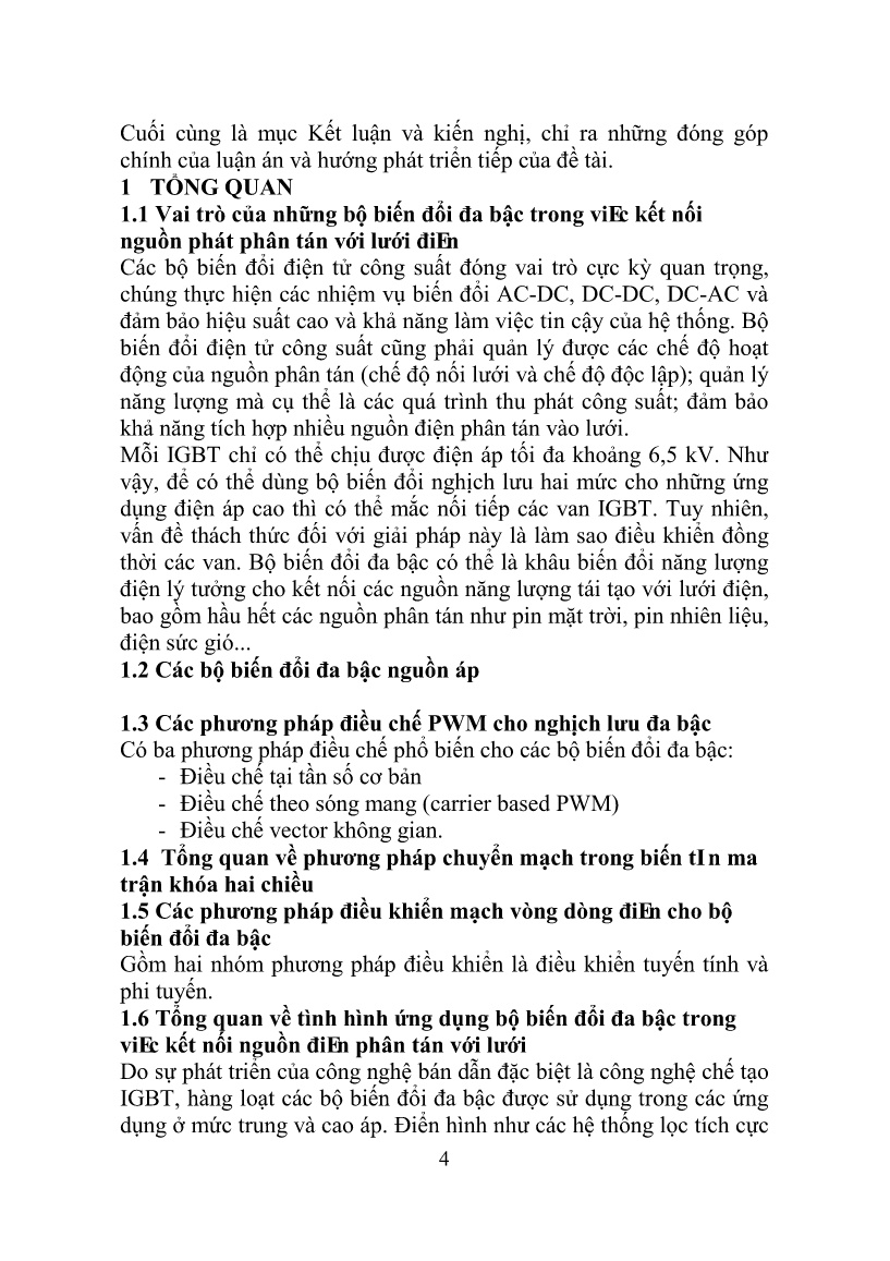 Luận án Điều khiển bộ biến đổi đa bậc nguồn áp ứng dụng trong các nguồn điện phân tán có nối lưới trang 7