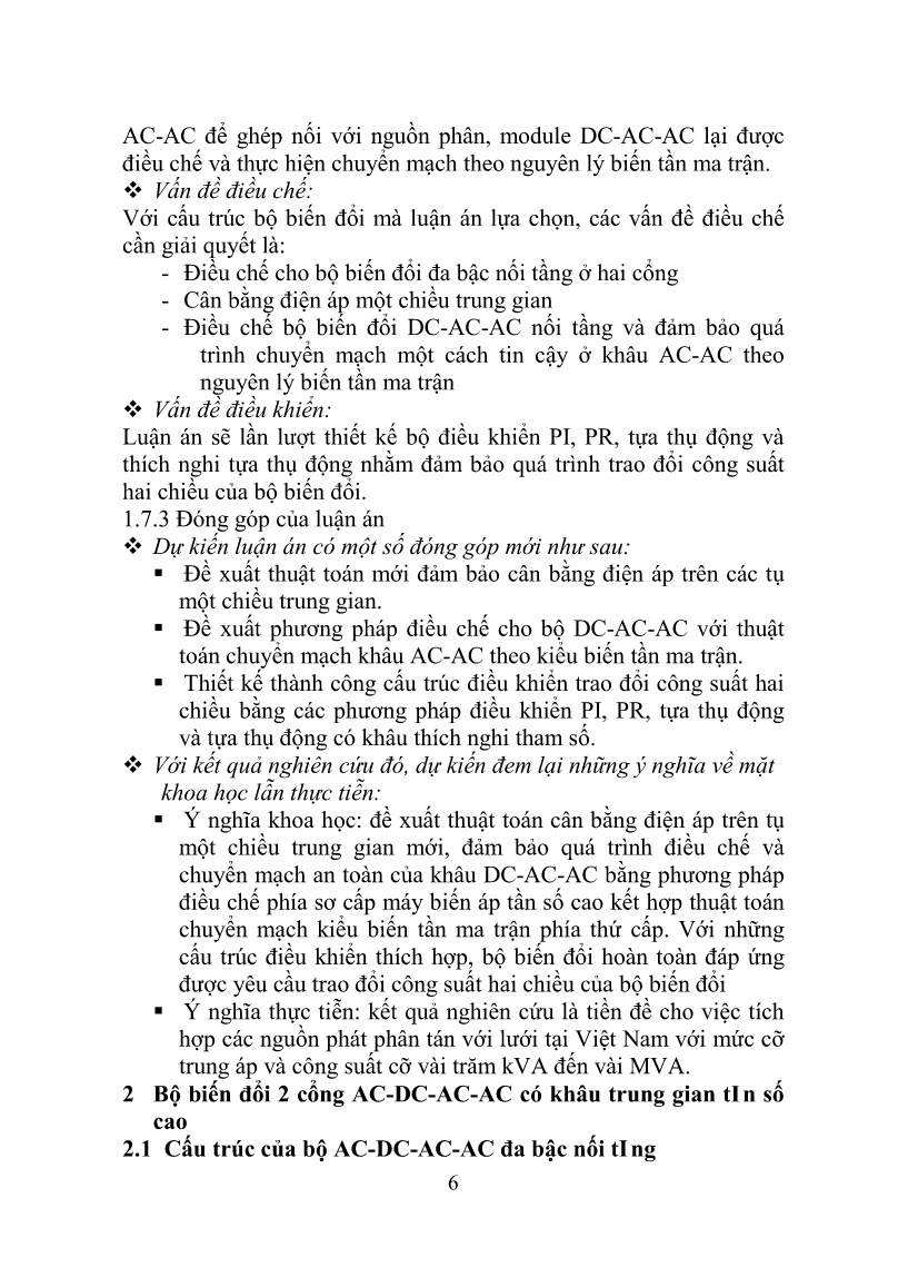 Luận án Điều khiển bộ biến đổi đa bậc nguồn áp ứng dụng trong các nguồn điện phân tán có nối lưới trang 9