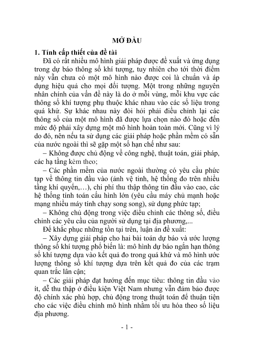 Luận án Xây dựng mô hình dự báo một số thông số khí tượng cho địa bàn tỉnh Hải Dương trang 3