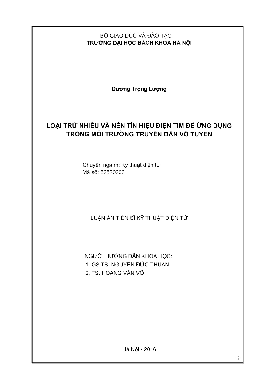 Luận án Loại trừ nhiễu và nén tín hiệu điện tim để ứng dụng trong môi trường truyền dẫn vô tuyến trang 2