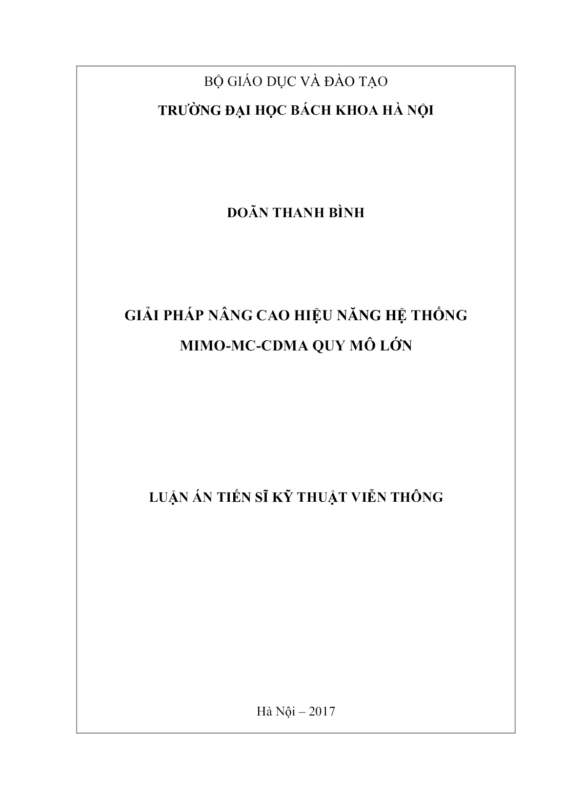 Luận án Giải pháp nâng cao hiệu năng hệ thống MIMO-MC-CDMA quy mô lớn trang 1